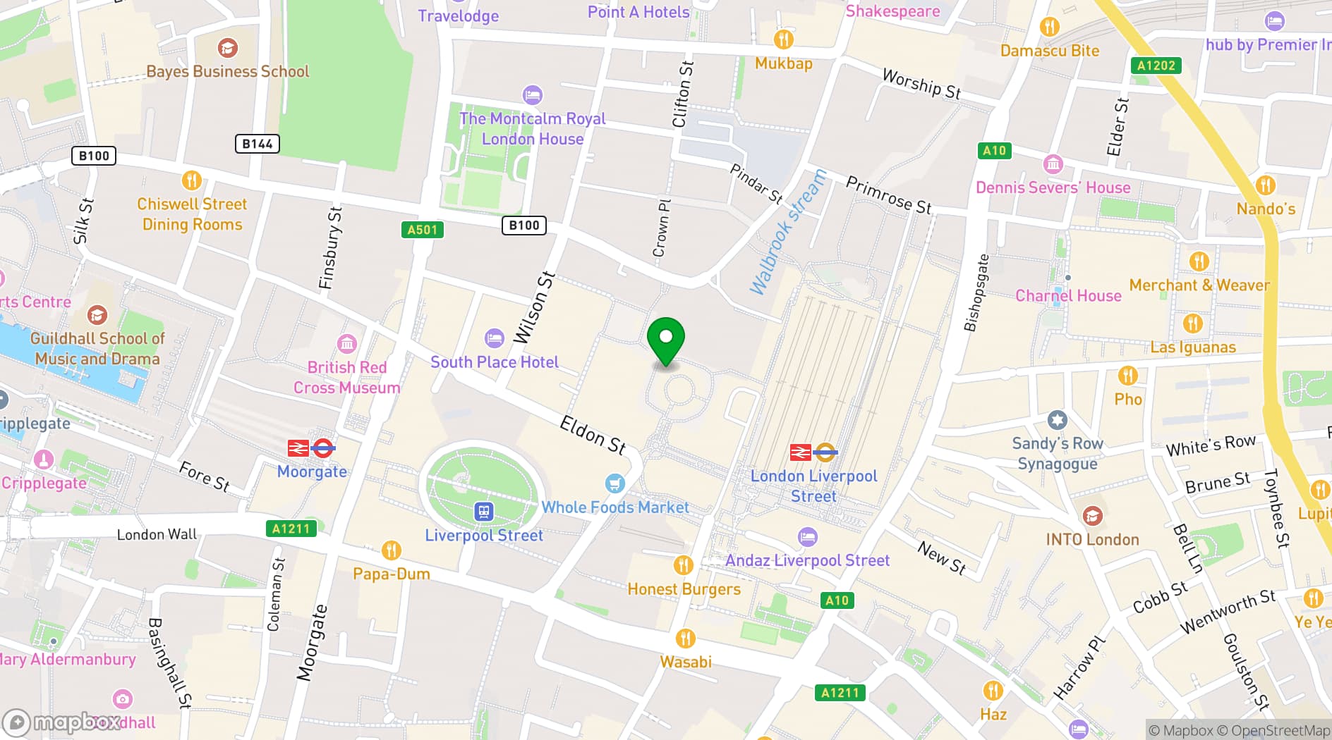 Map showing The Botanist Broadgate Circle