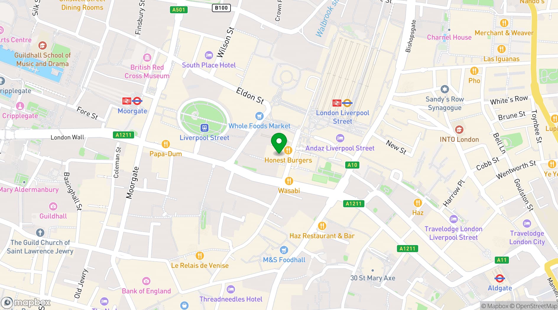 Map showing Spaces Liverpool St