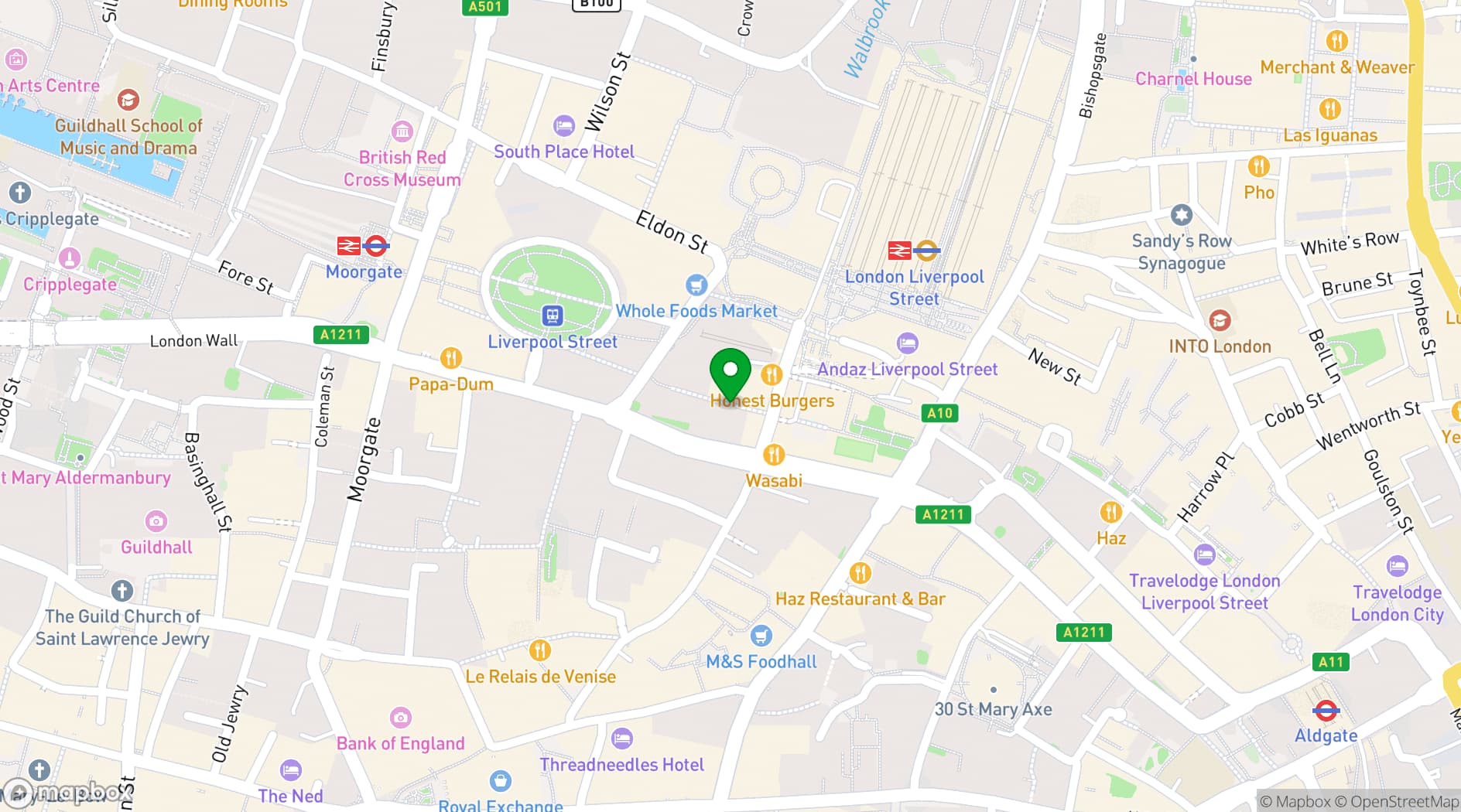Map showing Liverpool Street Tavern