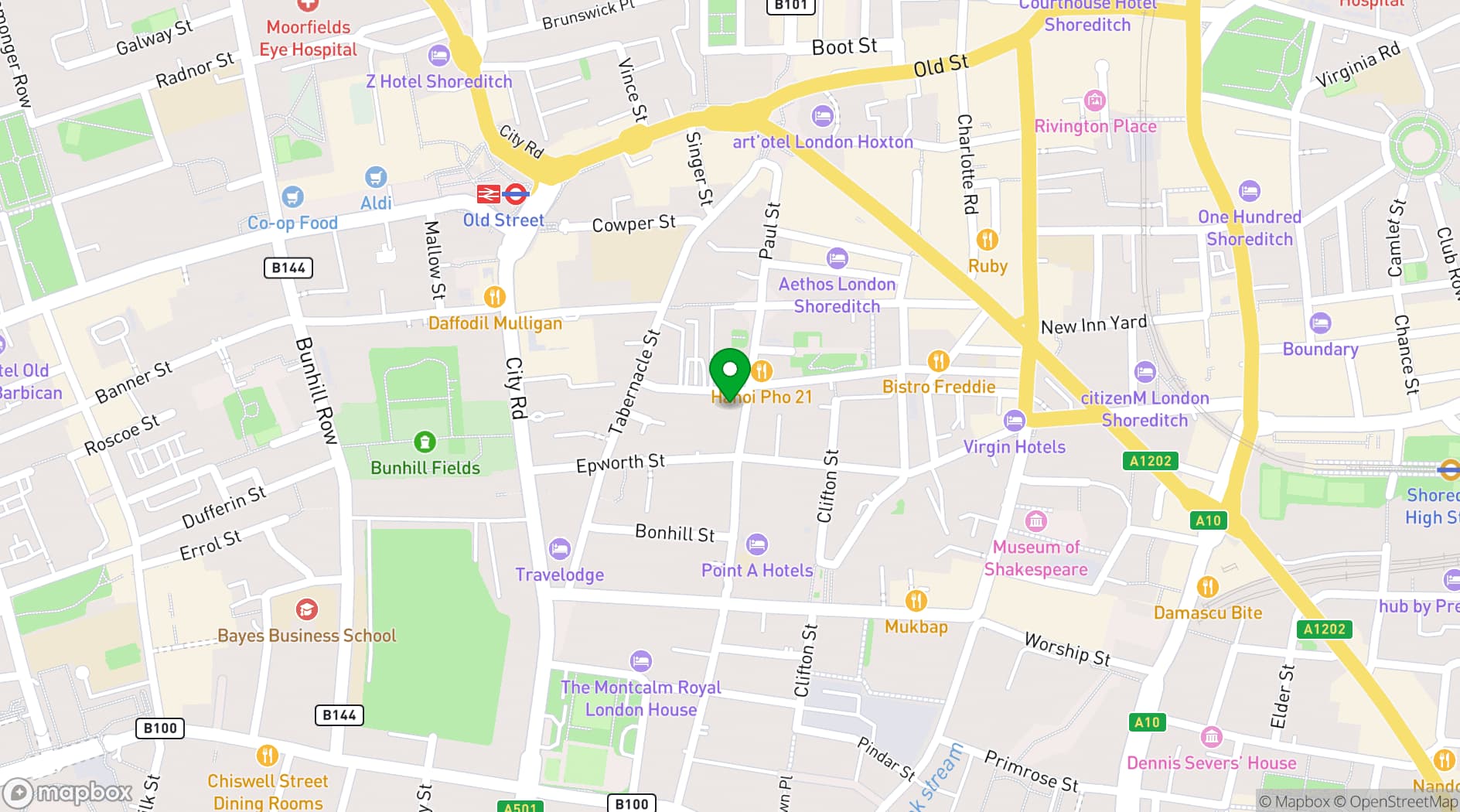 Map showing Maldron Hotel Shoreditch