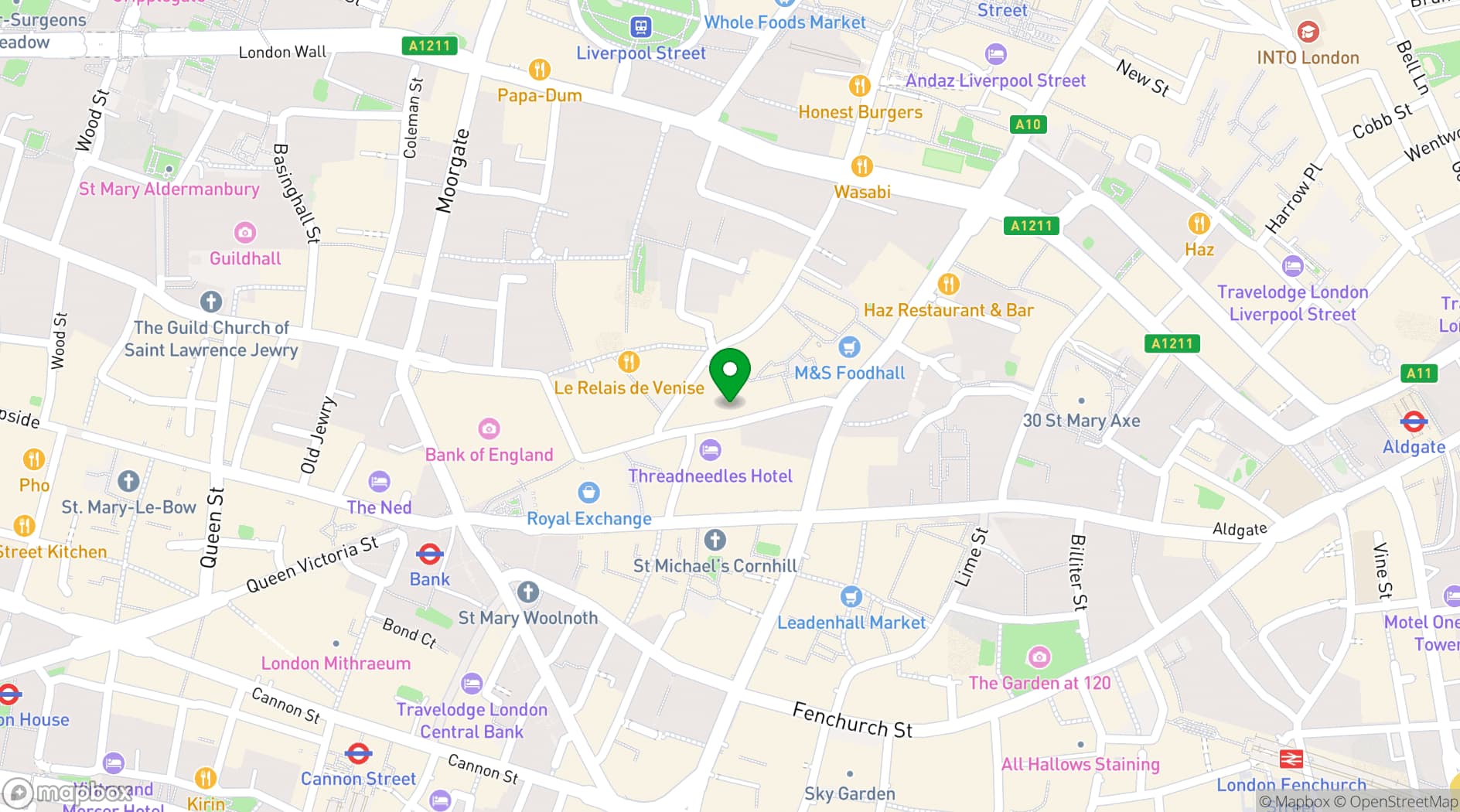 Map showing Burger & Lobster Threadneedle Street