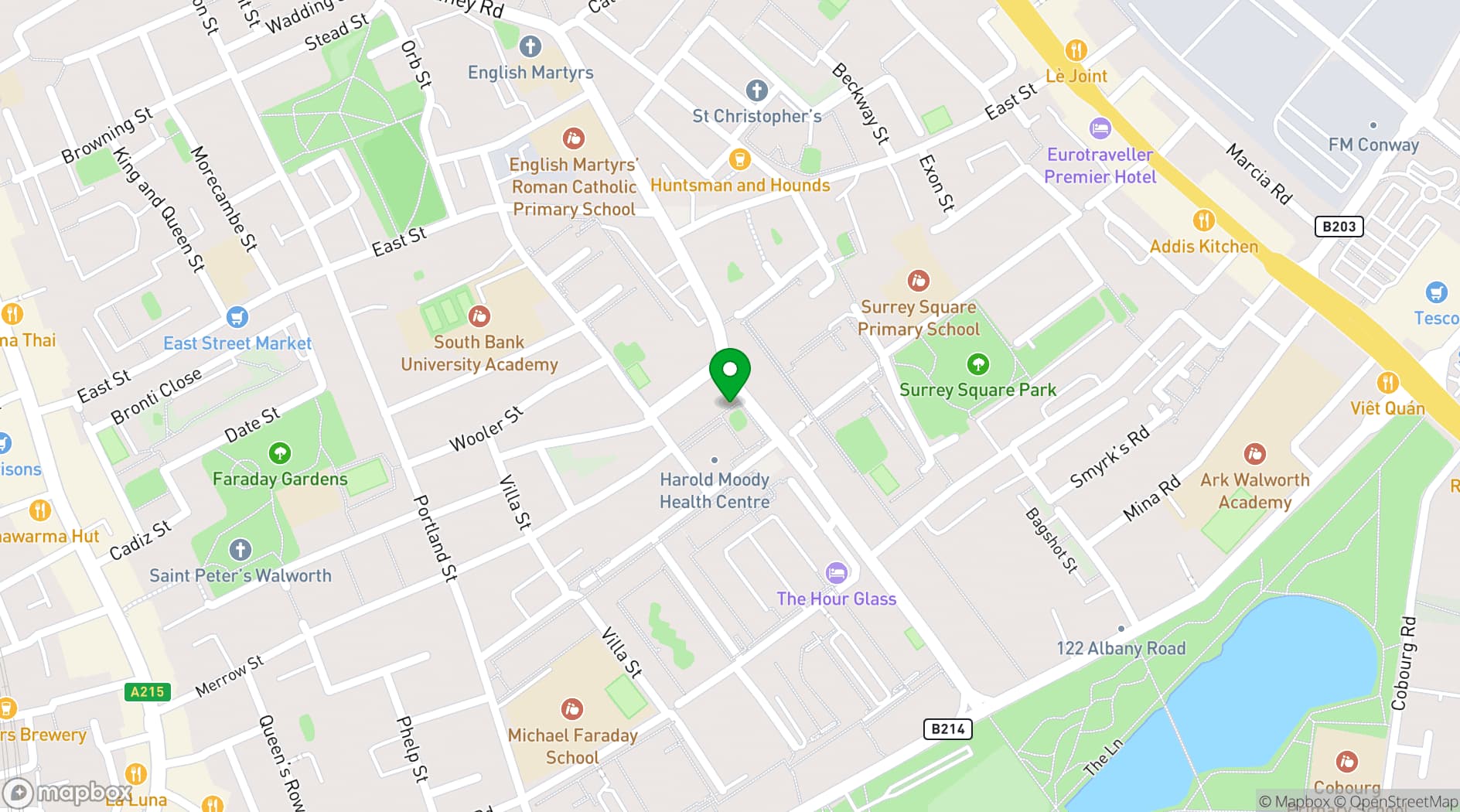 Map showing Una Marson Library