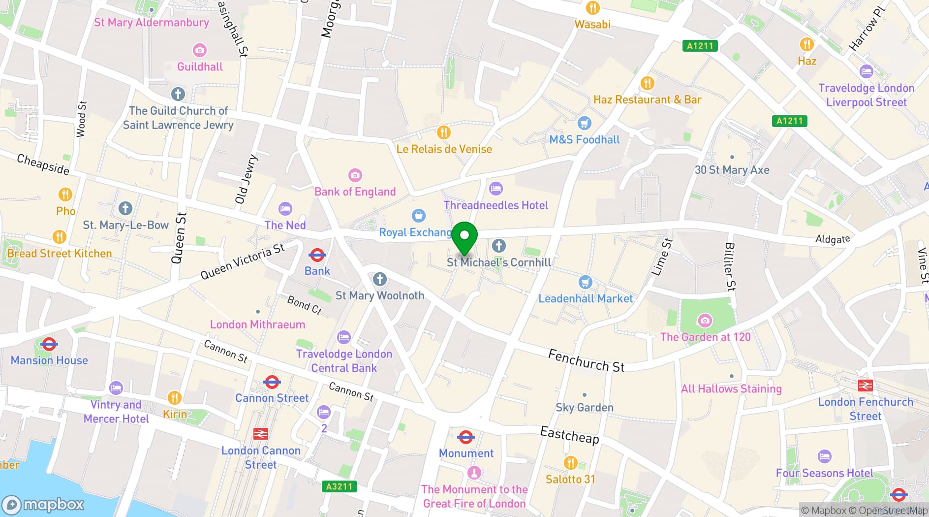 Map showing Number 25 Birchin Lane