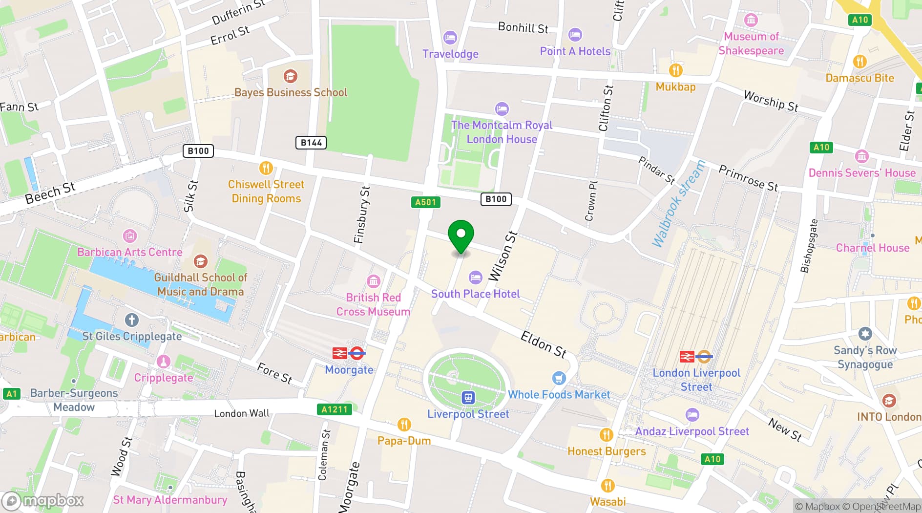 Map showing South Place Hotel