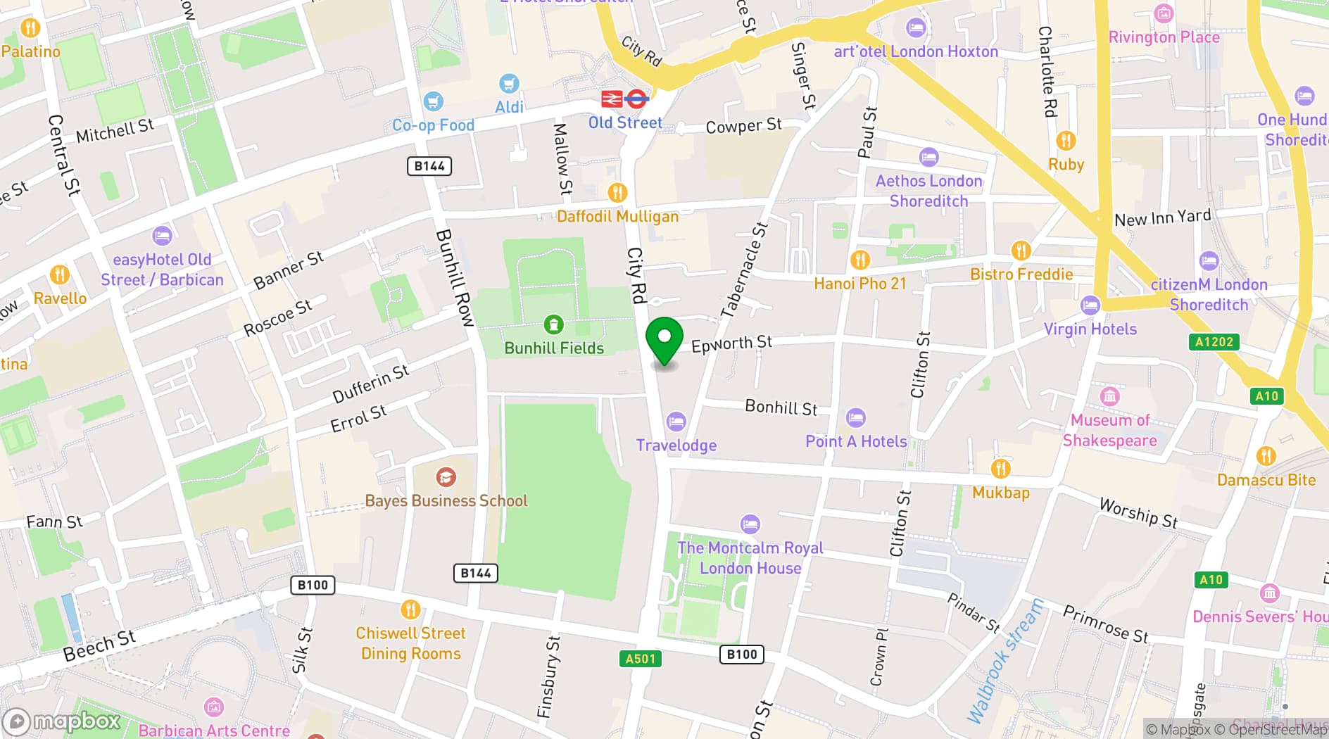Map showing Spaces City Road