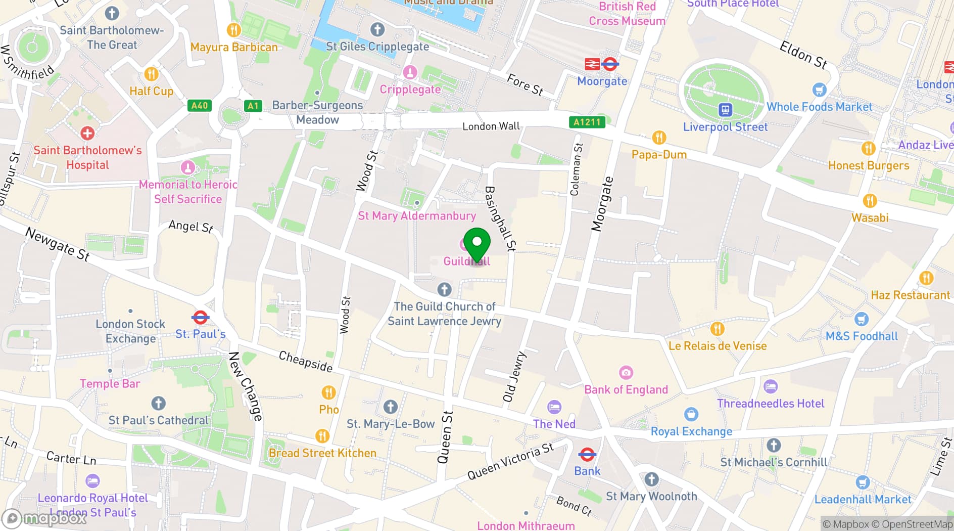 Map showing Guildhall Art Gallery