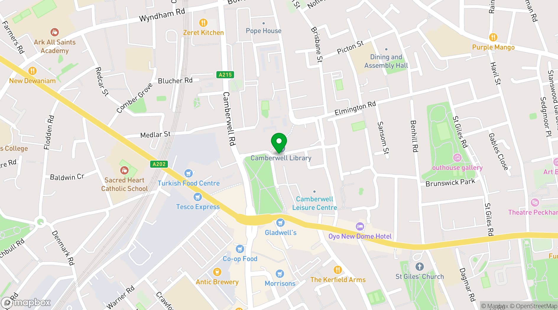 Map showing Camberwell Green Magistrate's court