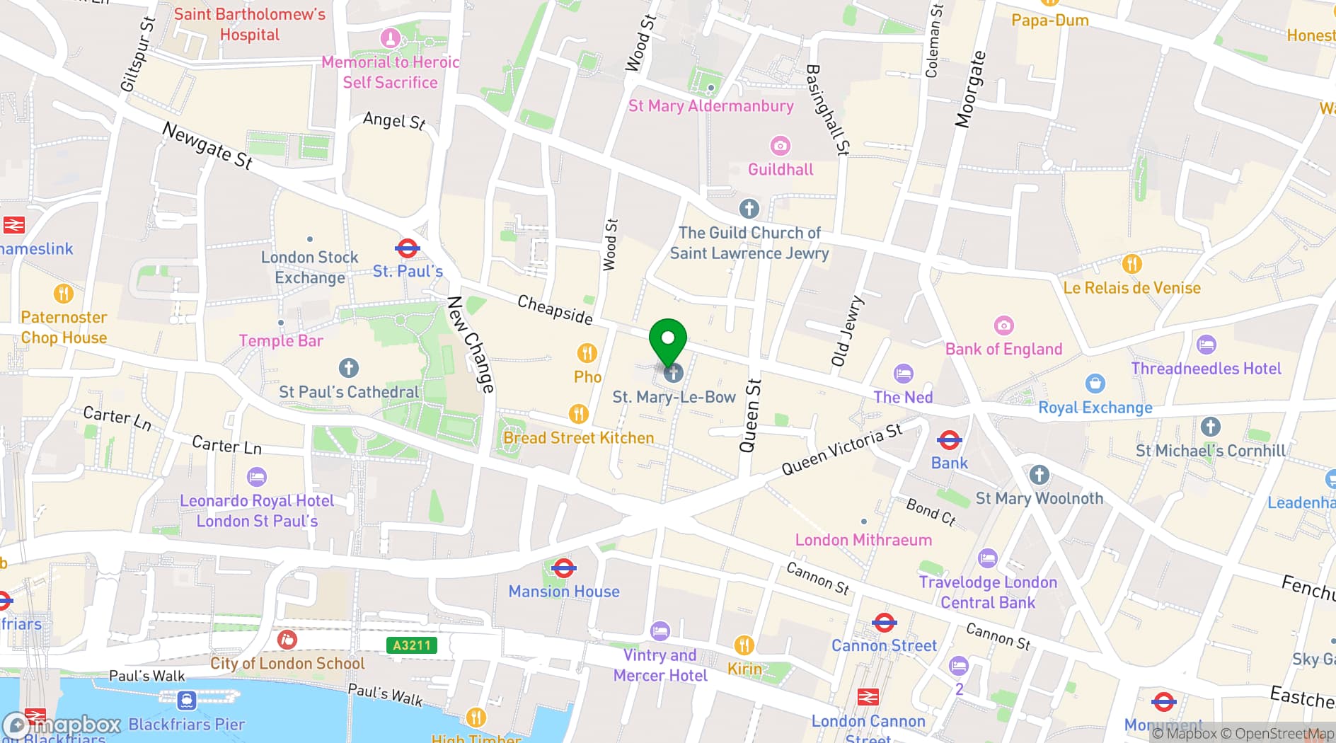 Map showing St Mary-le-Bow