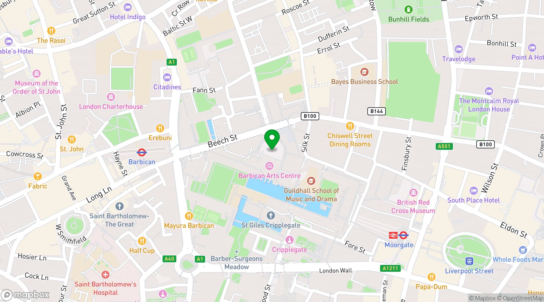 Map showing Barbican Brasserie by Searcys