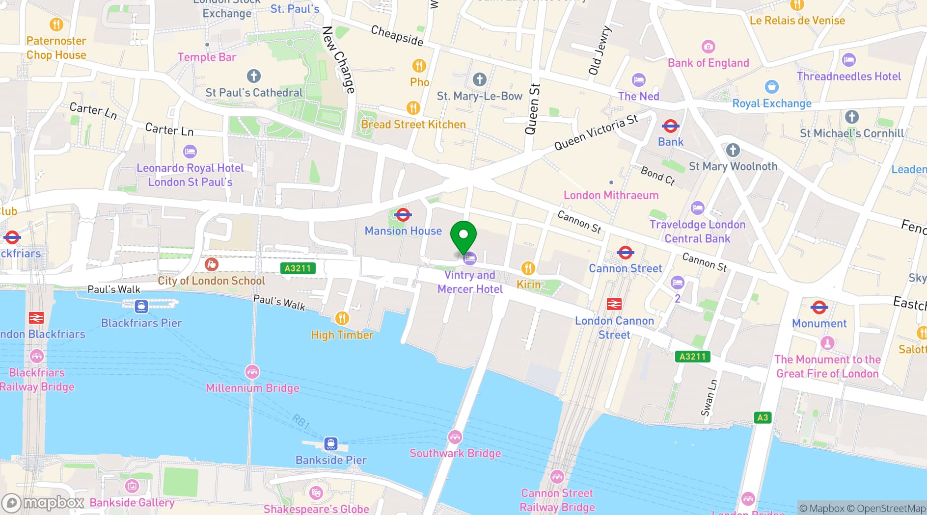 Map showing Vintry and Mercer Hotel 