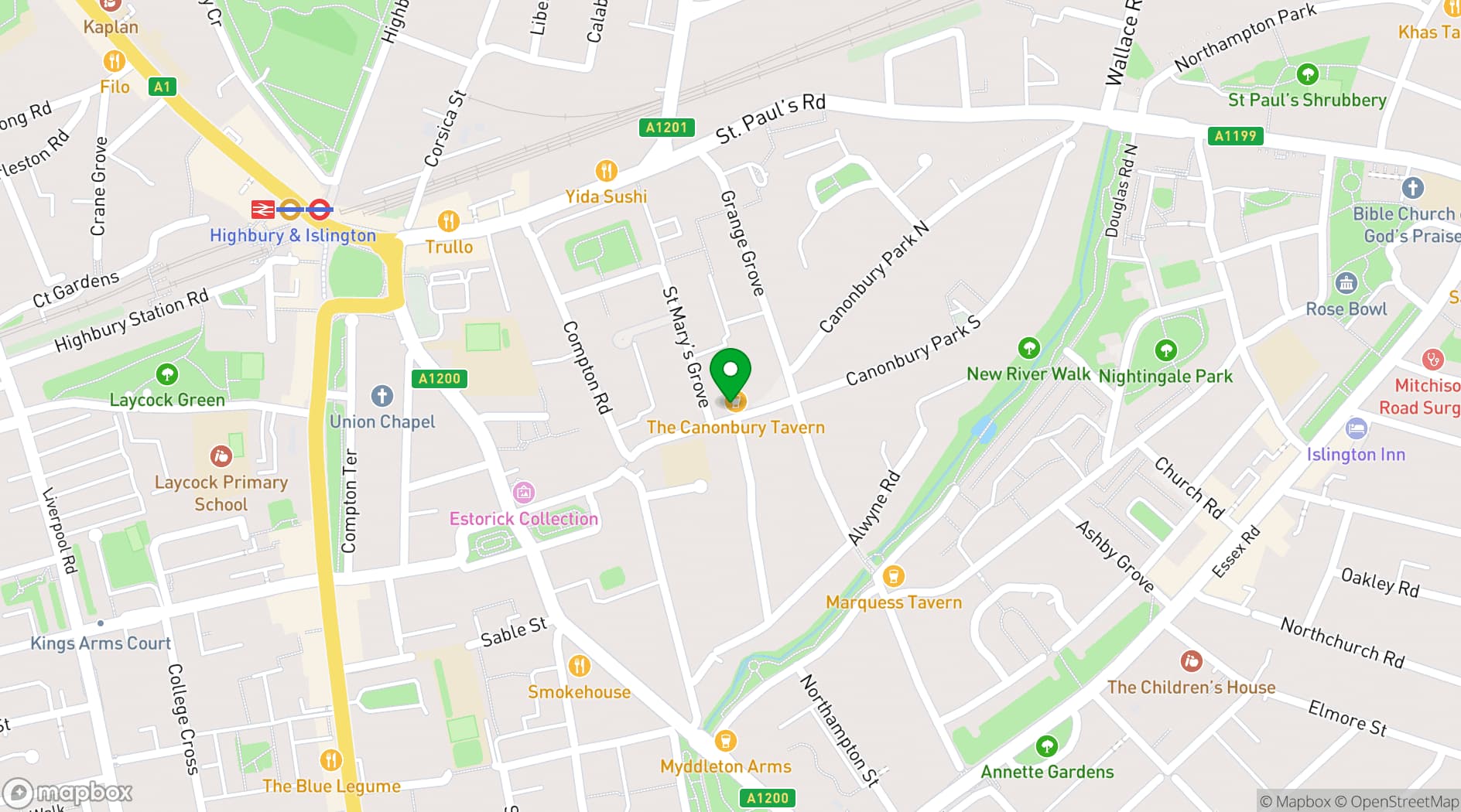 Map showing Canonbury Tavern