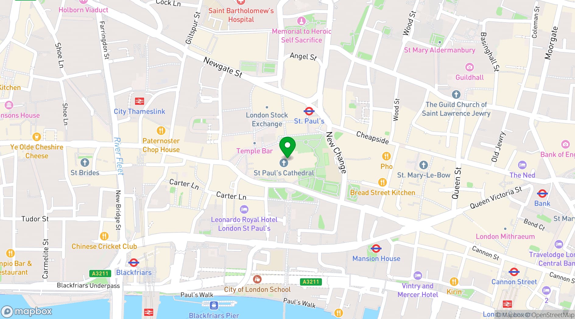 Map showing St. Paul's Cathedral