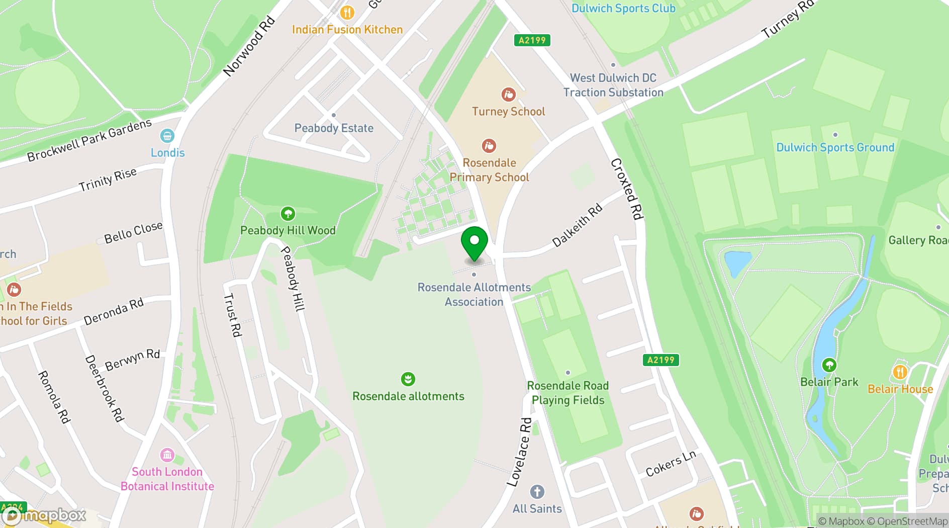 Map showing Rosendale Allotments Community Building