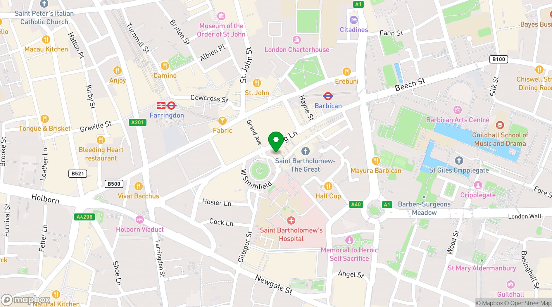 Map showing The Distillers Smithfield Market
