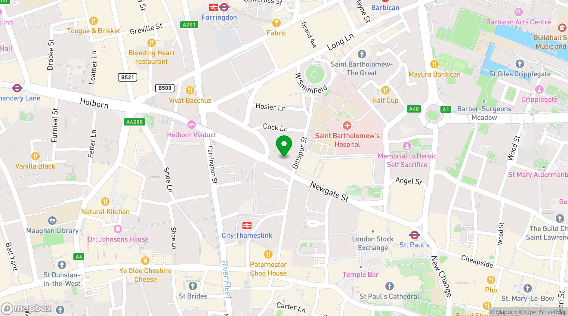 Map showing Holy Sepulchre London