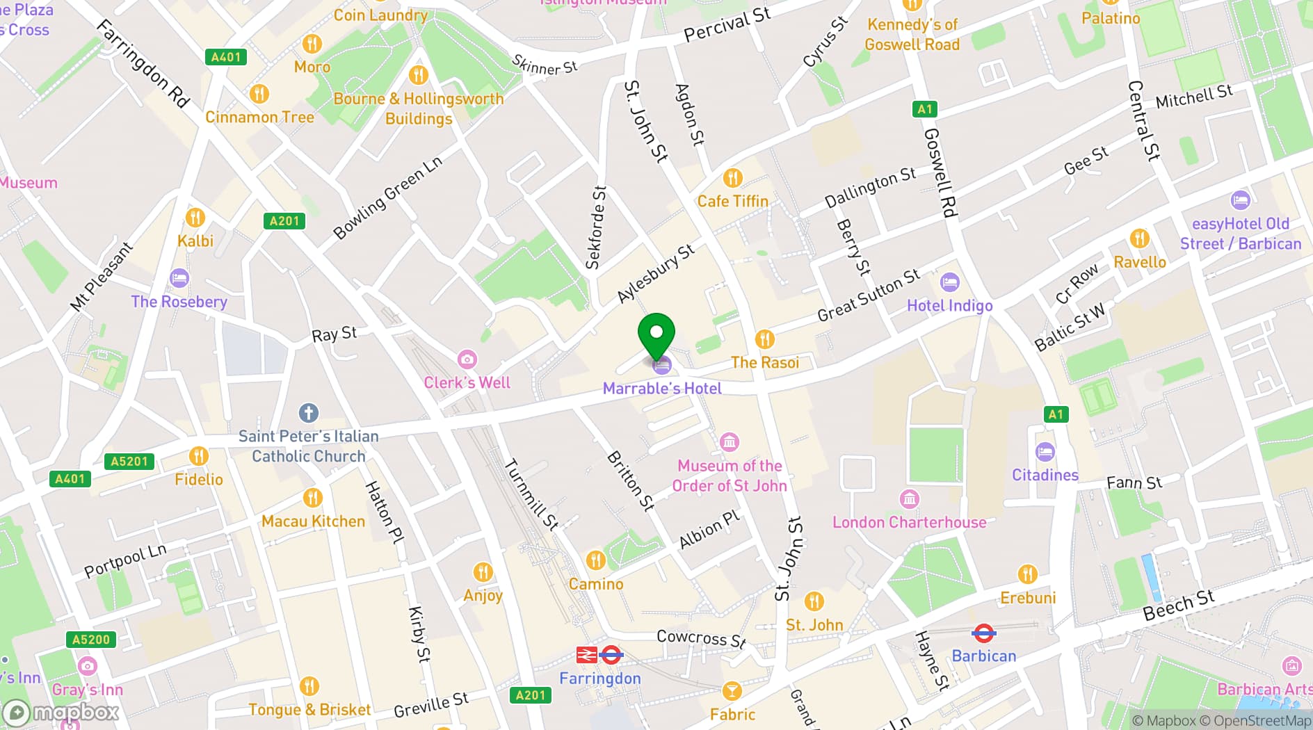 Map showing Yotel London City