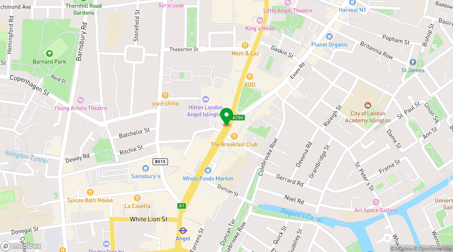 Map showing Flight Club Islington 