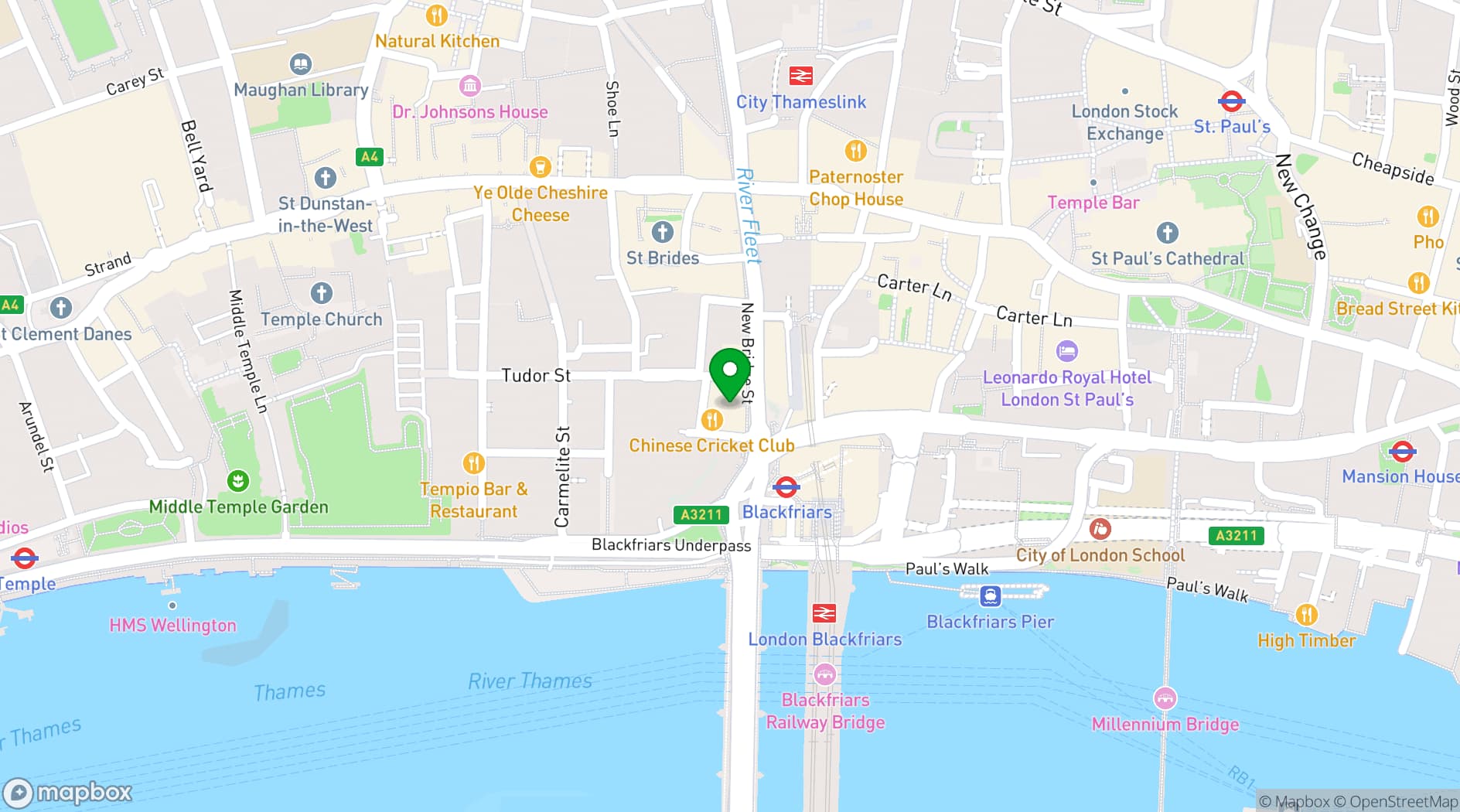 Map showing Hyatt Regency London Blackfriars