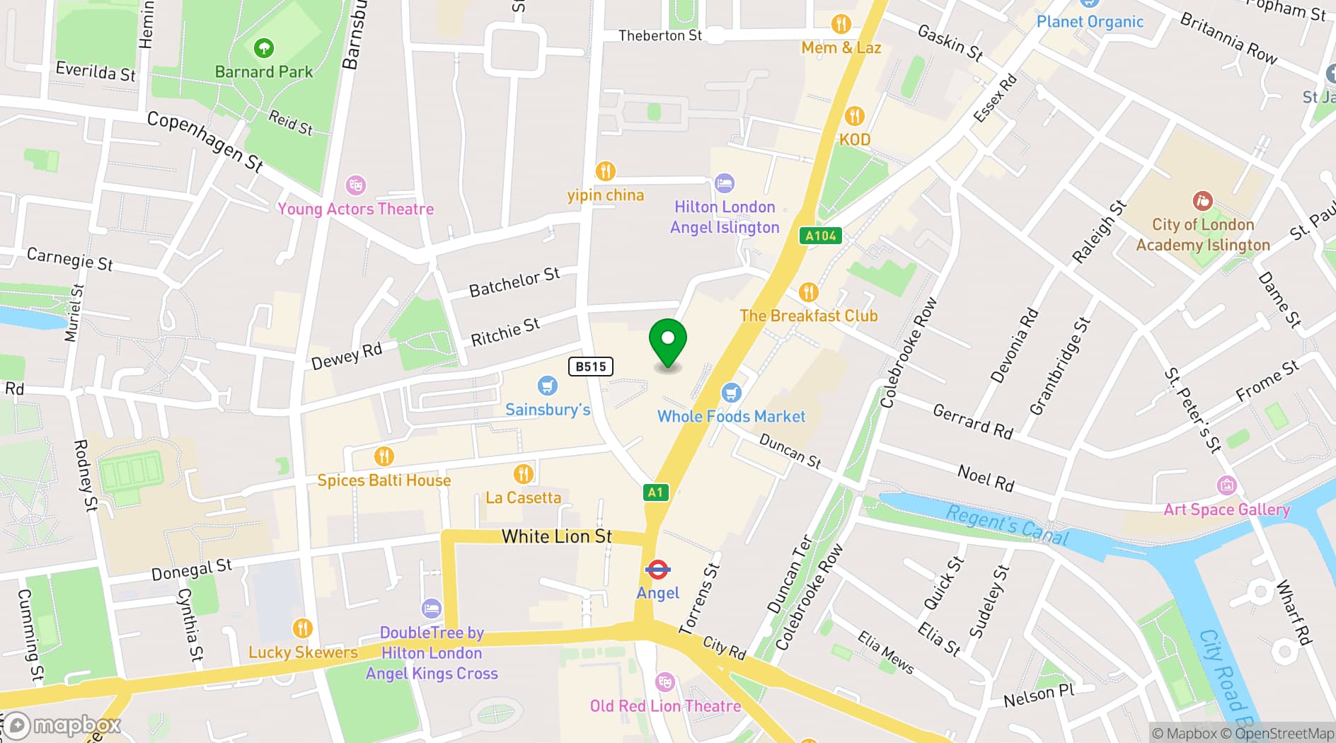 Map showing O2 Academy Islington