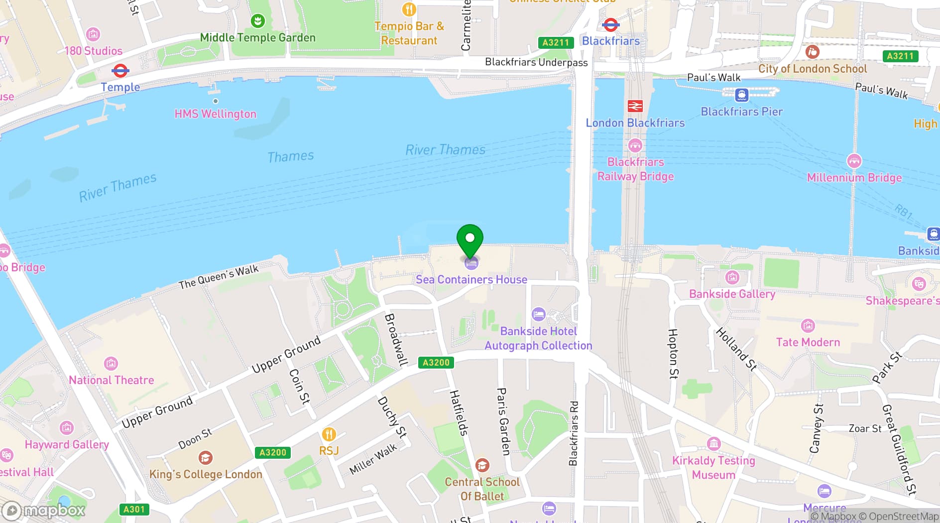 Map showing Sea Containers Hotel London