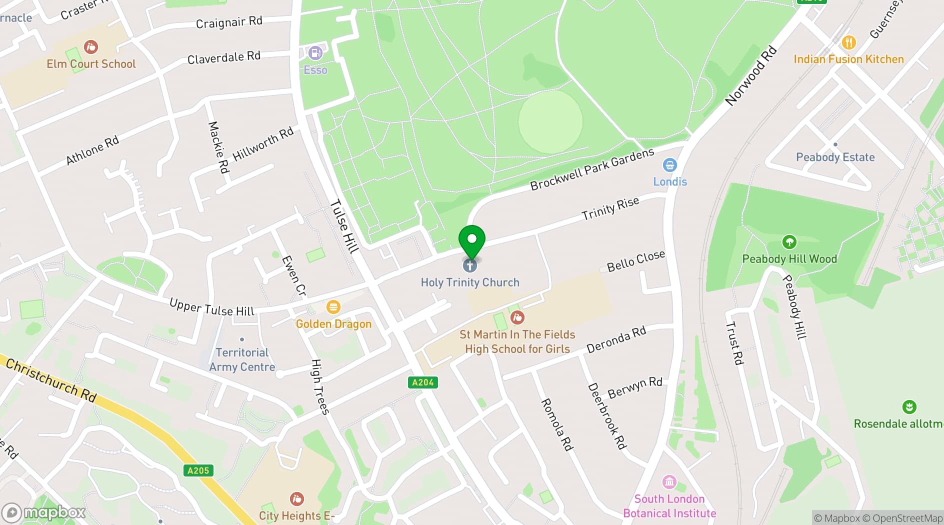 Map showing Holy Trinity Church