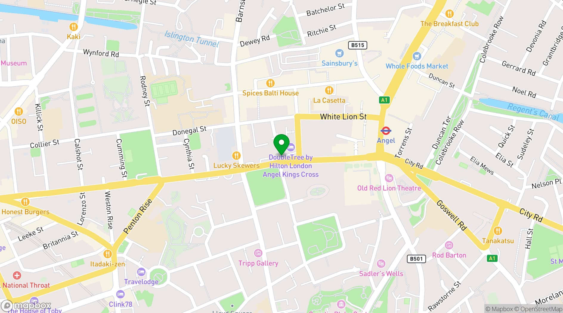 Map showing DoubleTree by Hilton London Angel Kings Cross