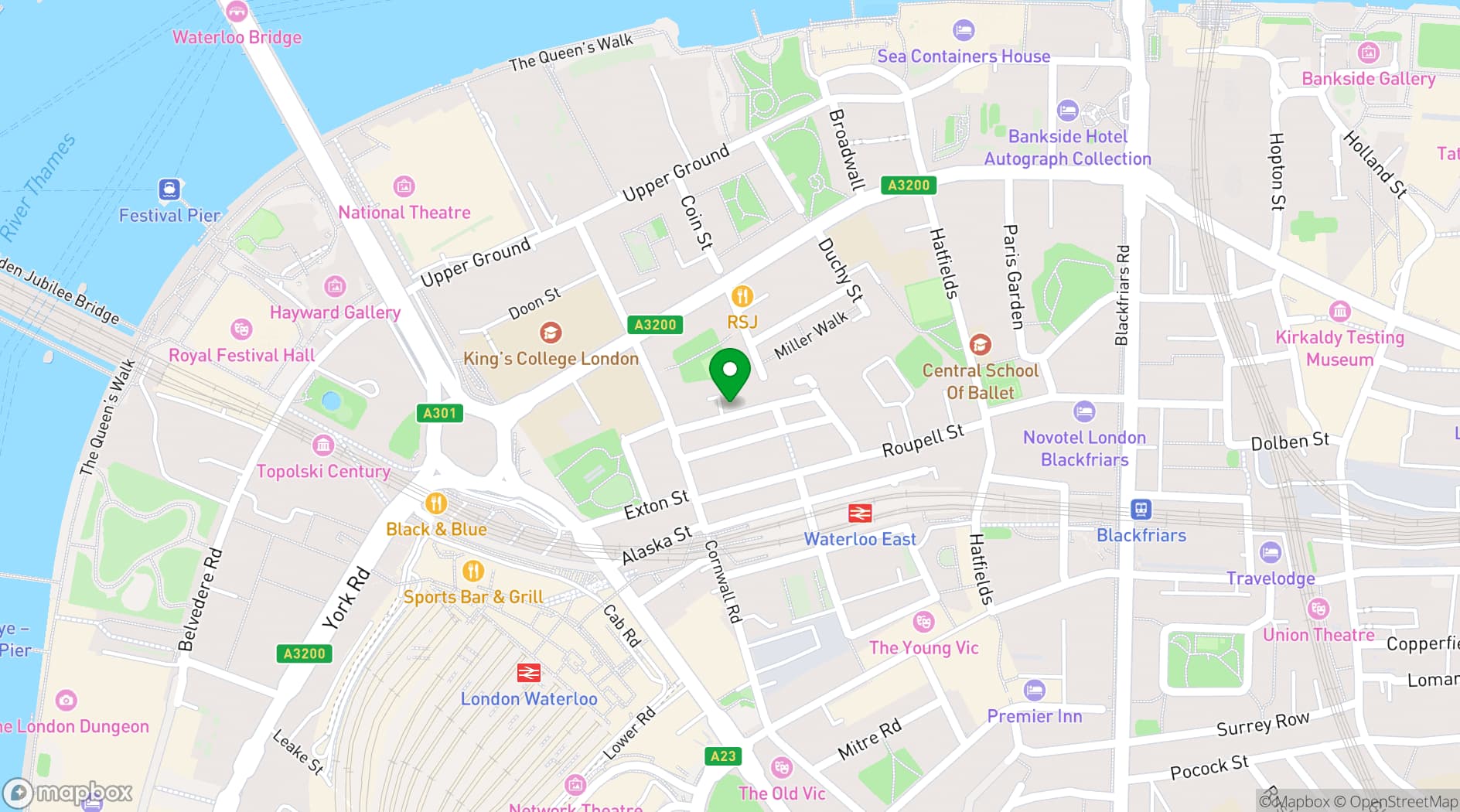 Map showing Southwark Warehouse
