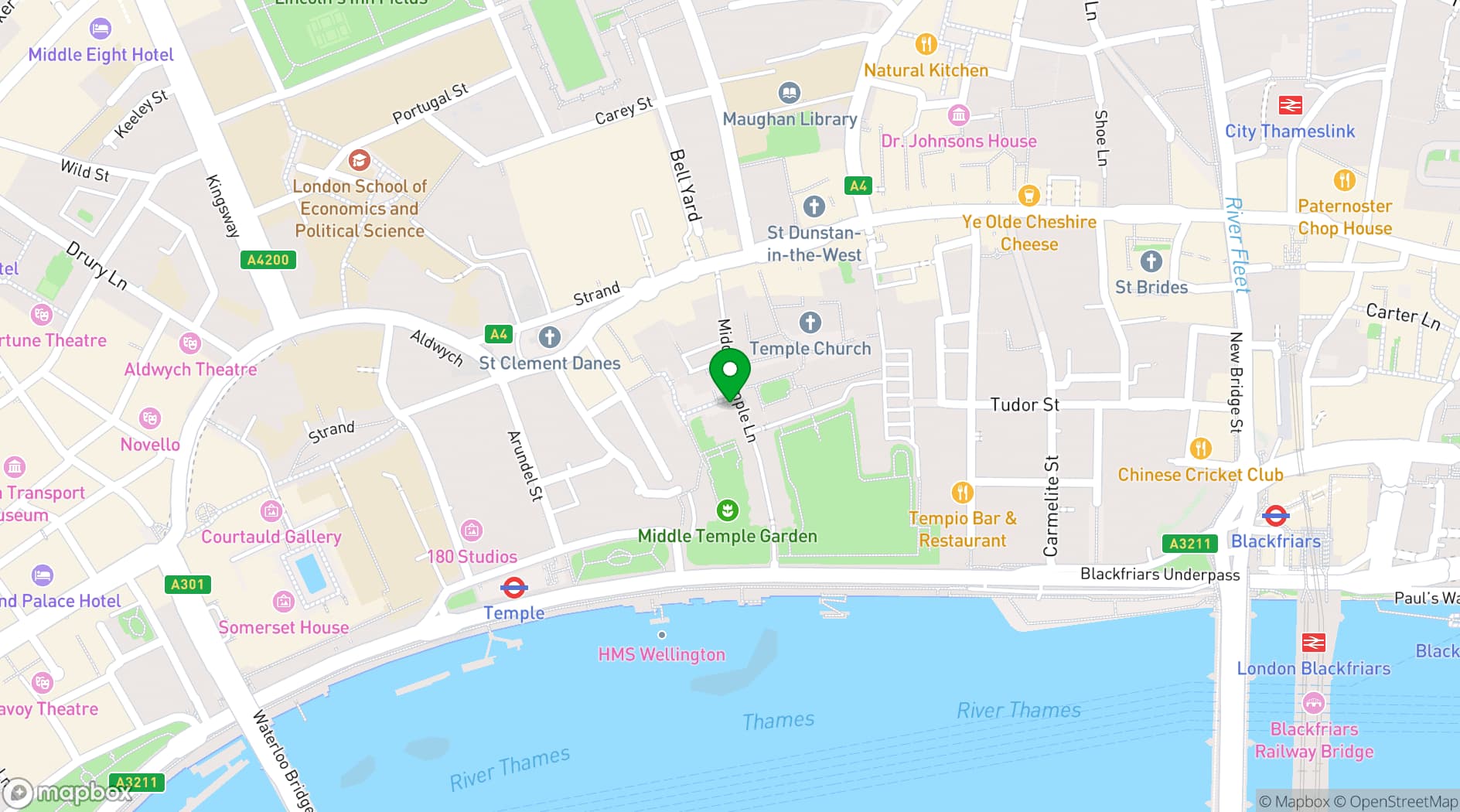 Map showing The Honourable Society of the Middle Temple