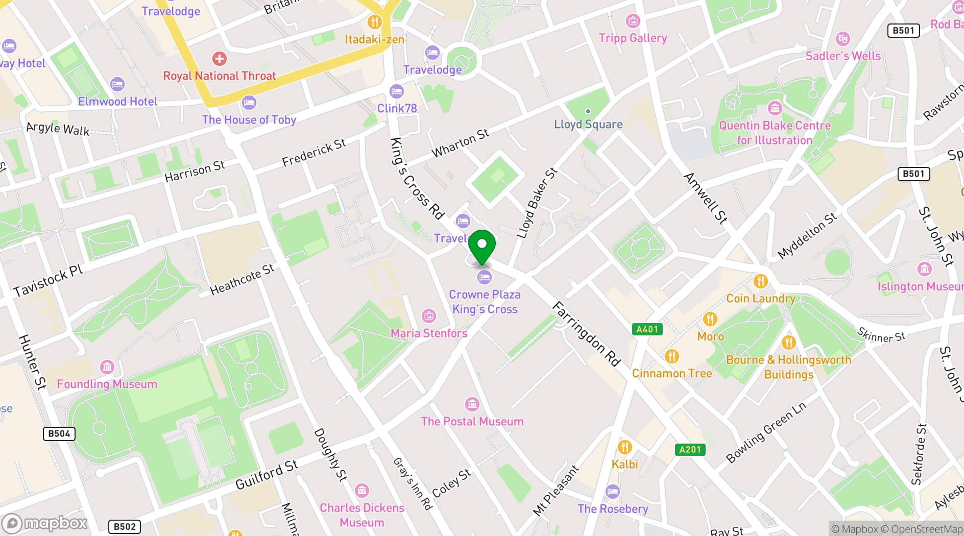 Map showing Crowne Plaza London