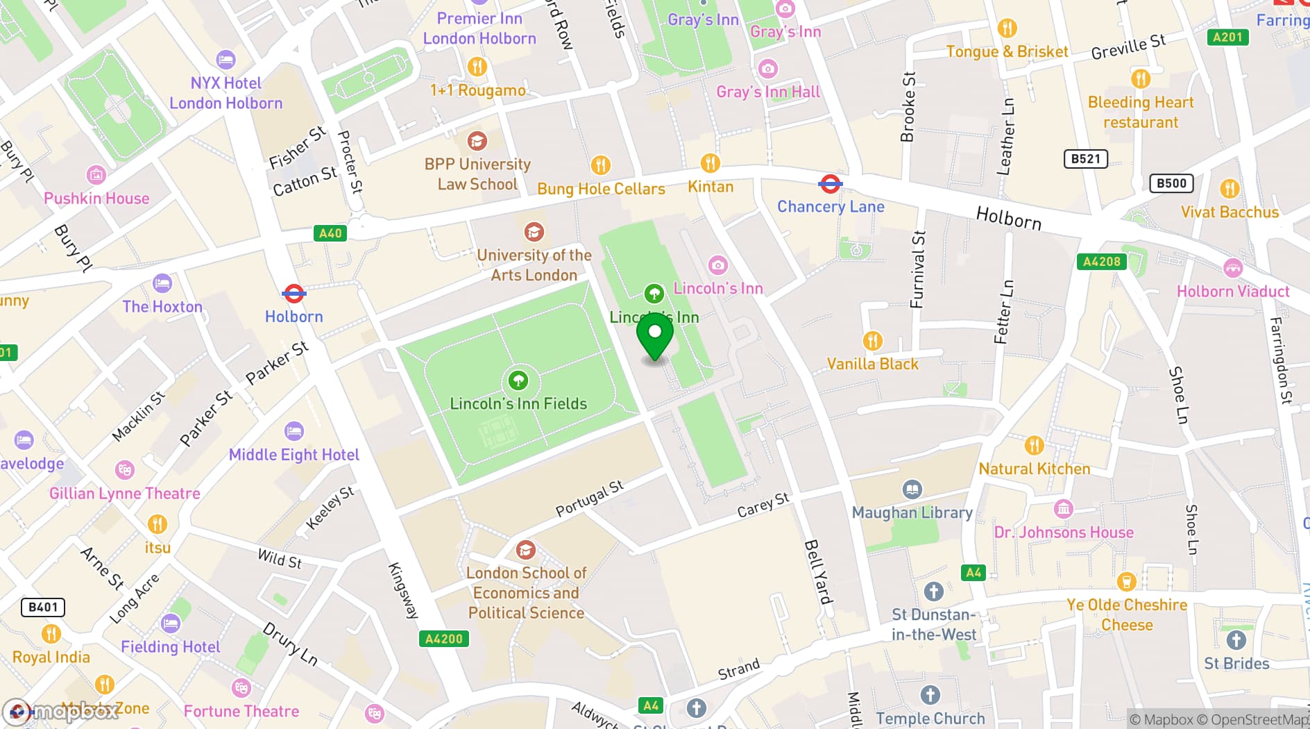 Map showing Honourable Society of Lincoln's Inn