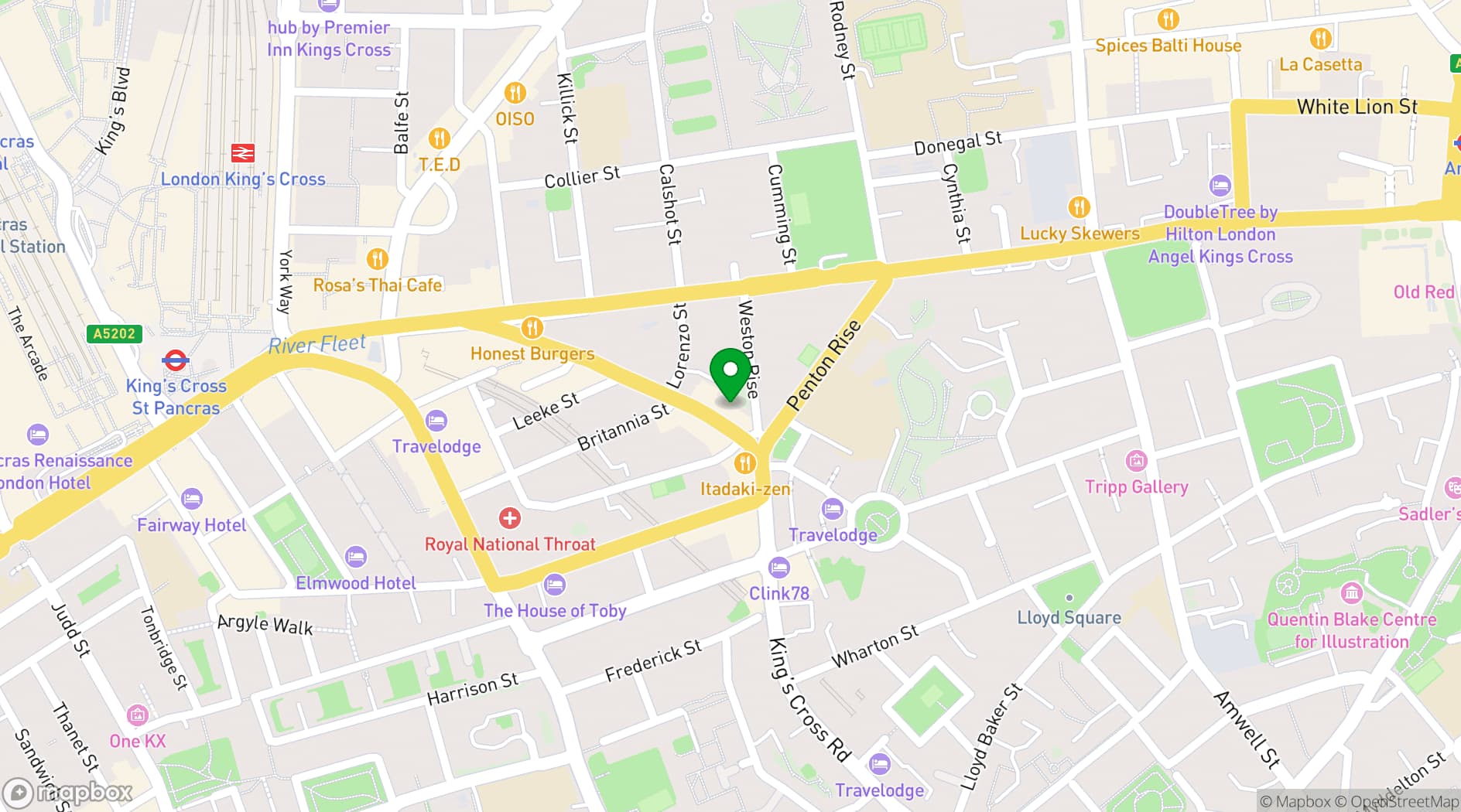 Map showing 120 King's Cross Road