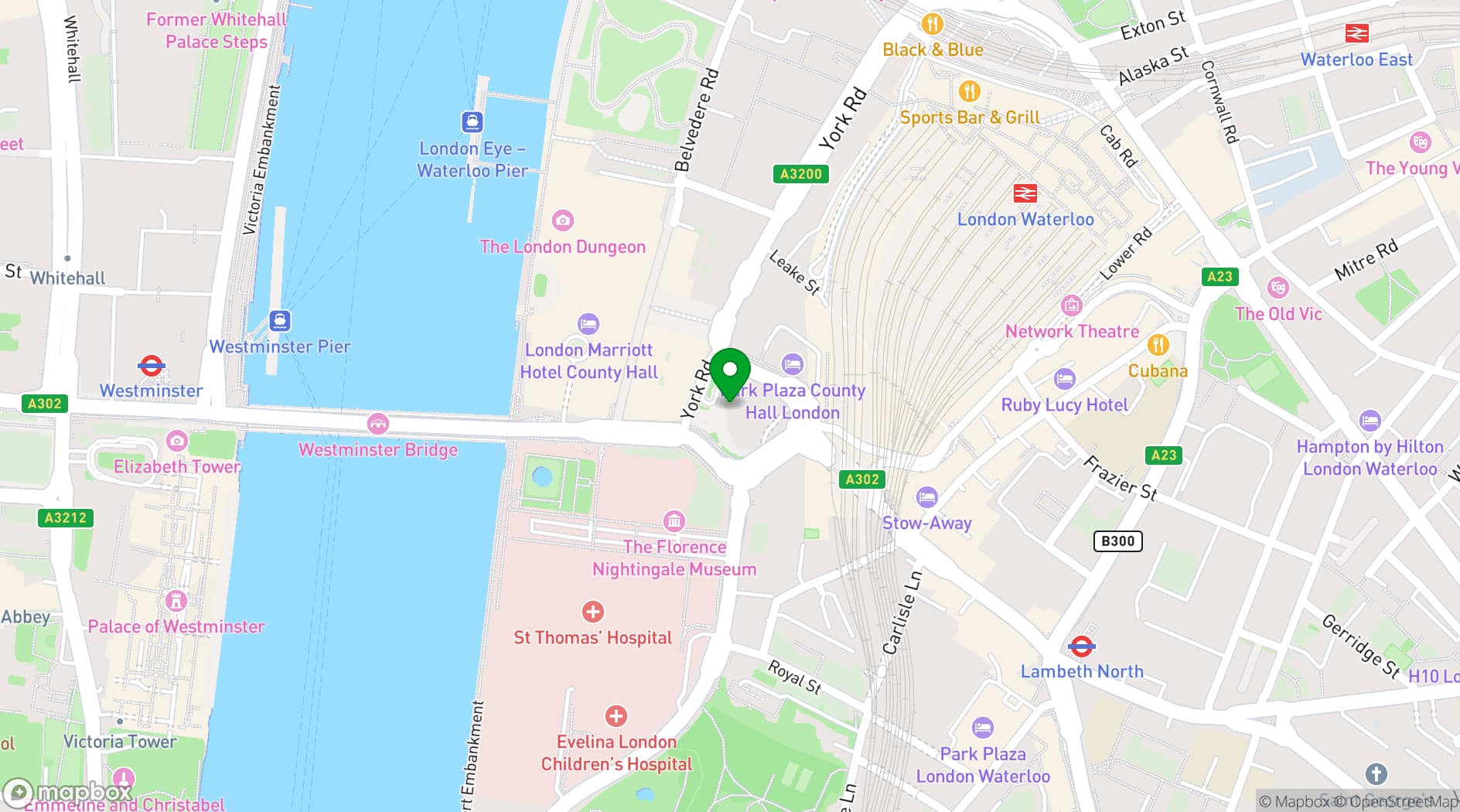 Map showing Park Plaza Westminster Bridge London