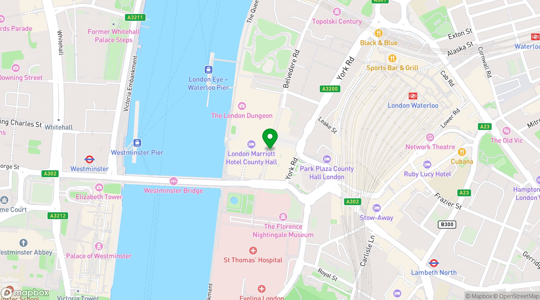 Map showing etc.venues County Hall westminster