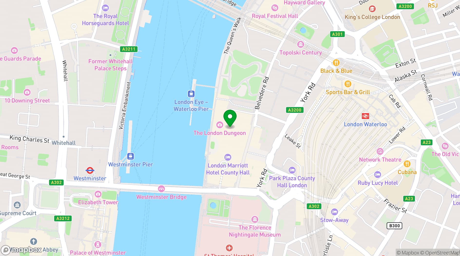 Map showing London Dungeon