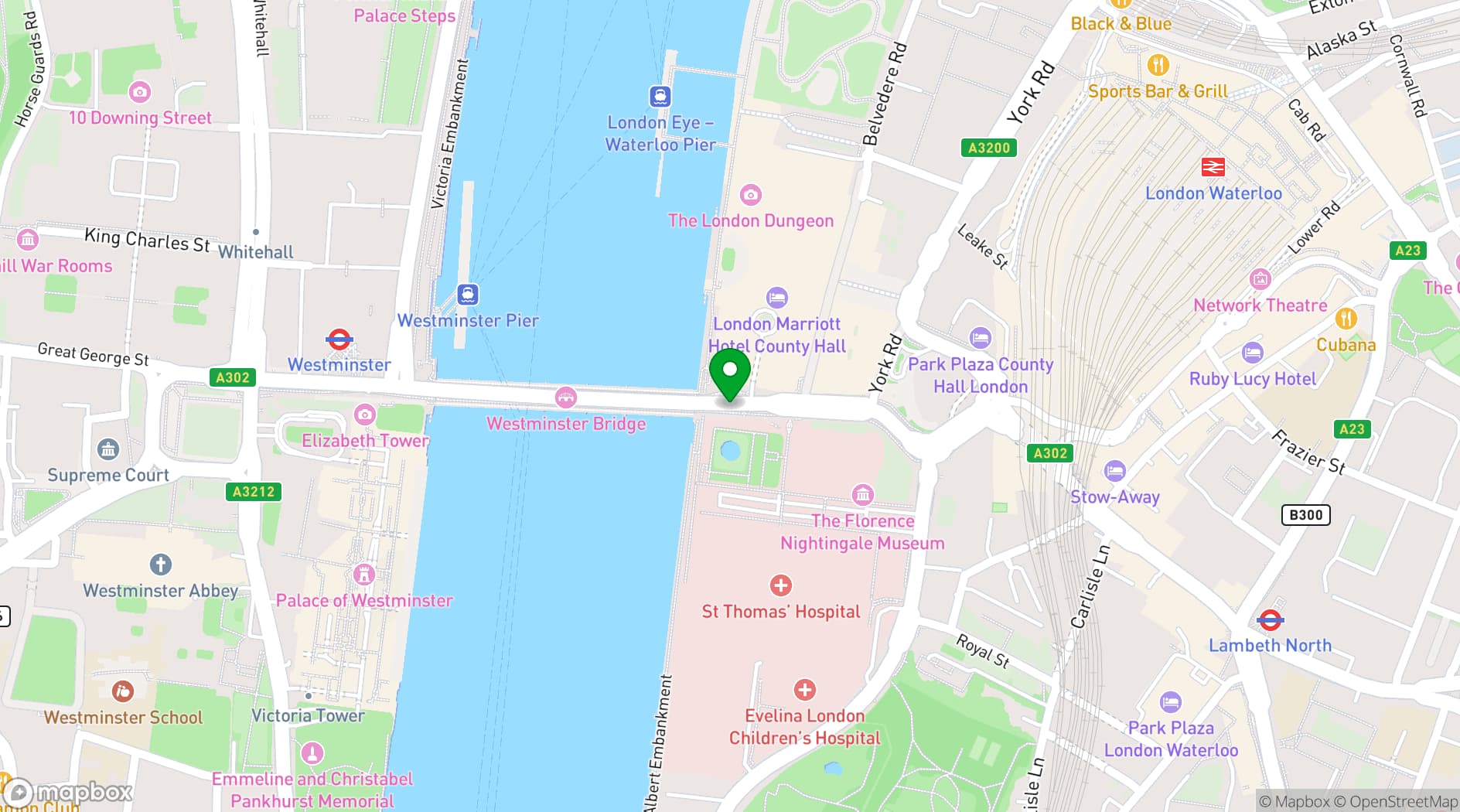 Map showing London Marriott Hotel County Hall