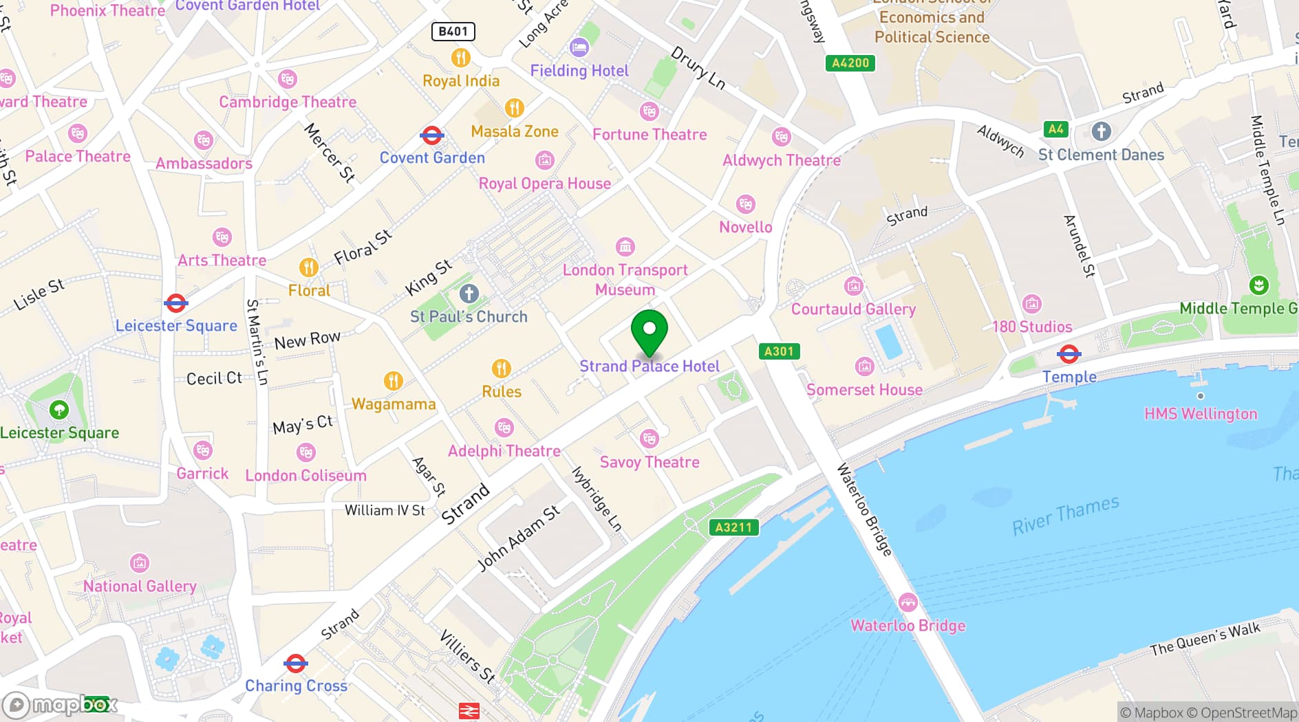Map showing Strand Palace