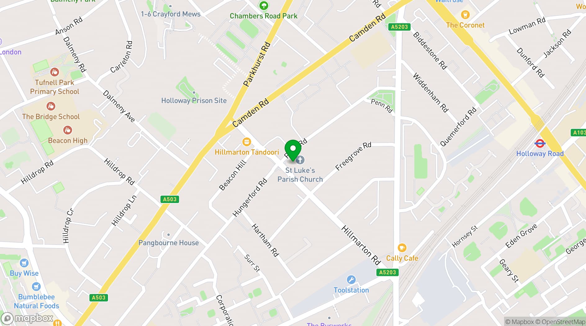 Map showing St Luke's West Holloway