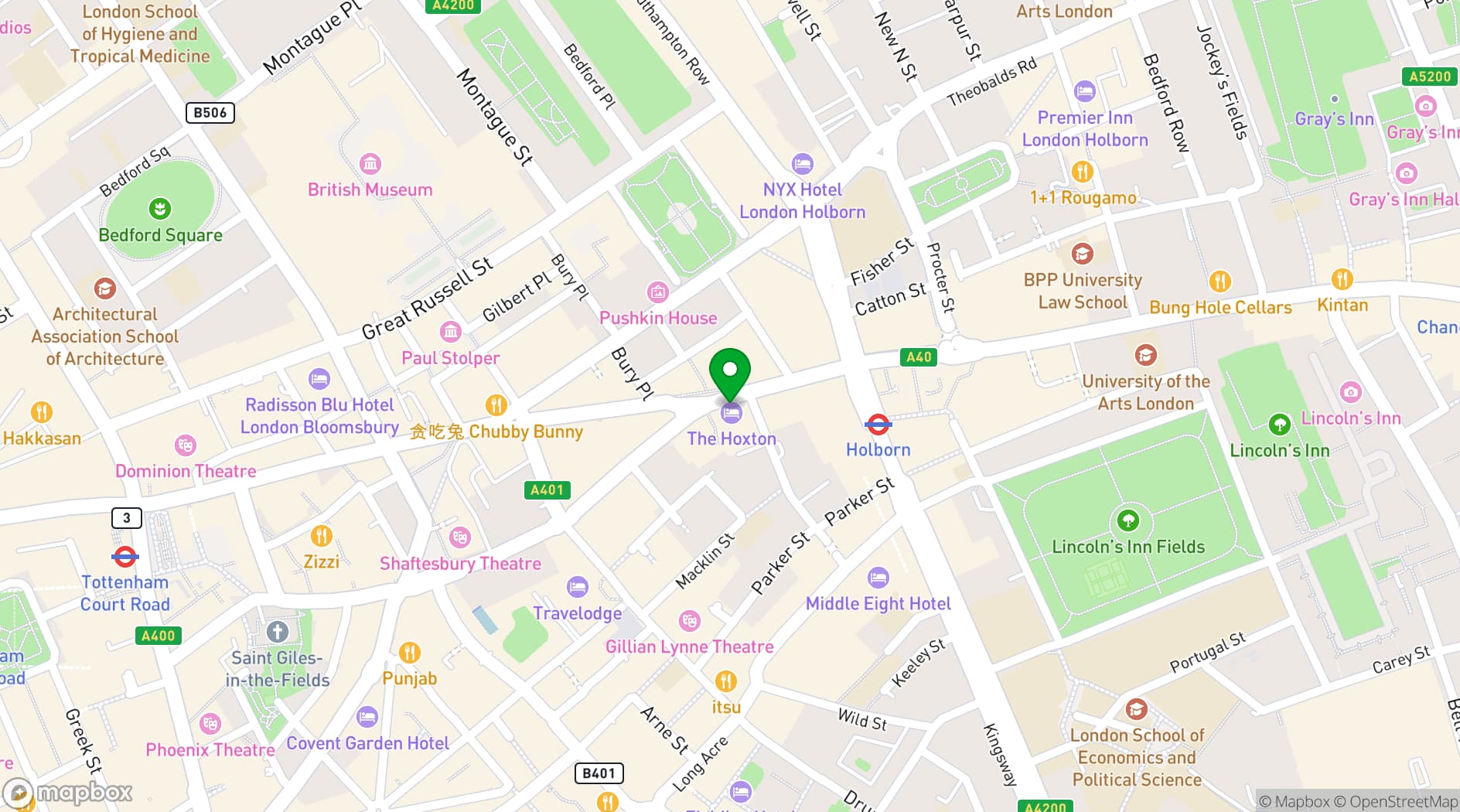 Map showing The Hoxton, Holborn