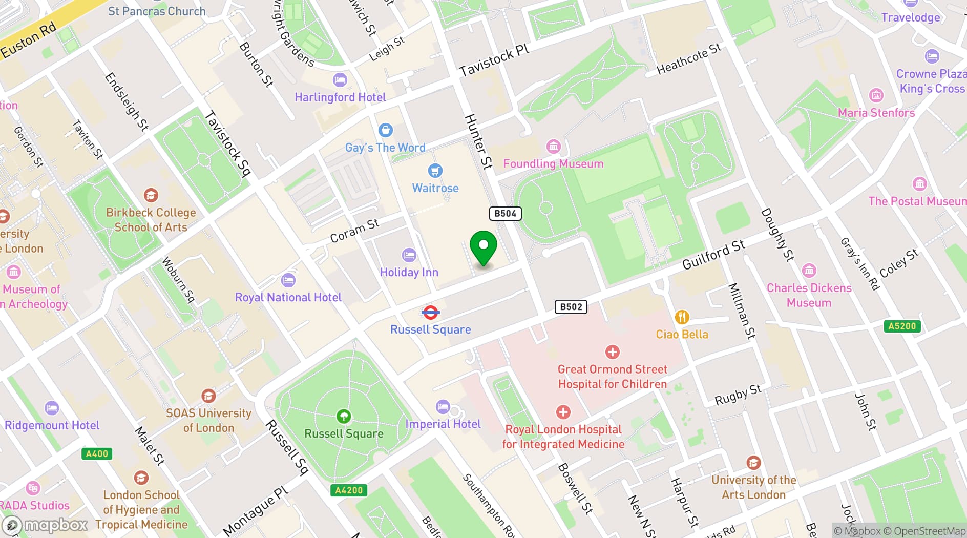 Map showing Riding House Cafe, Bloomsbury
