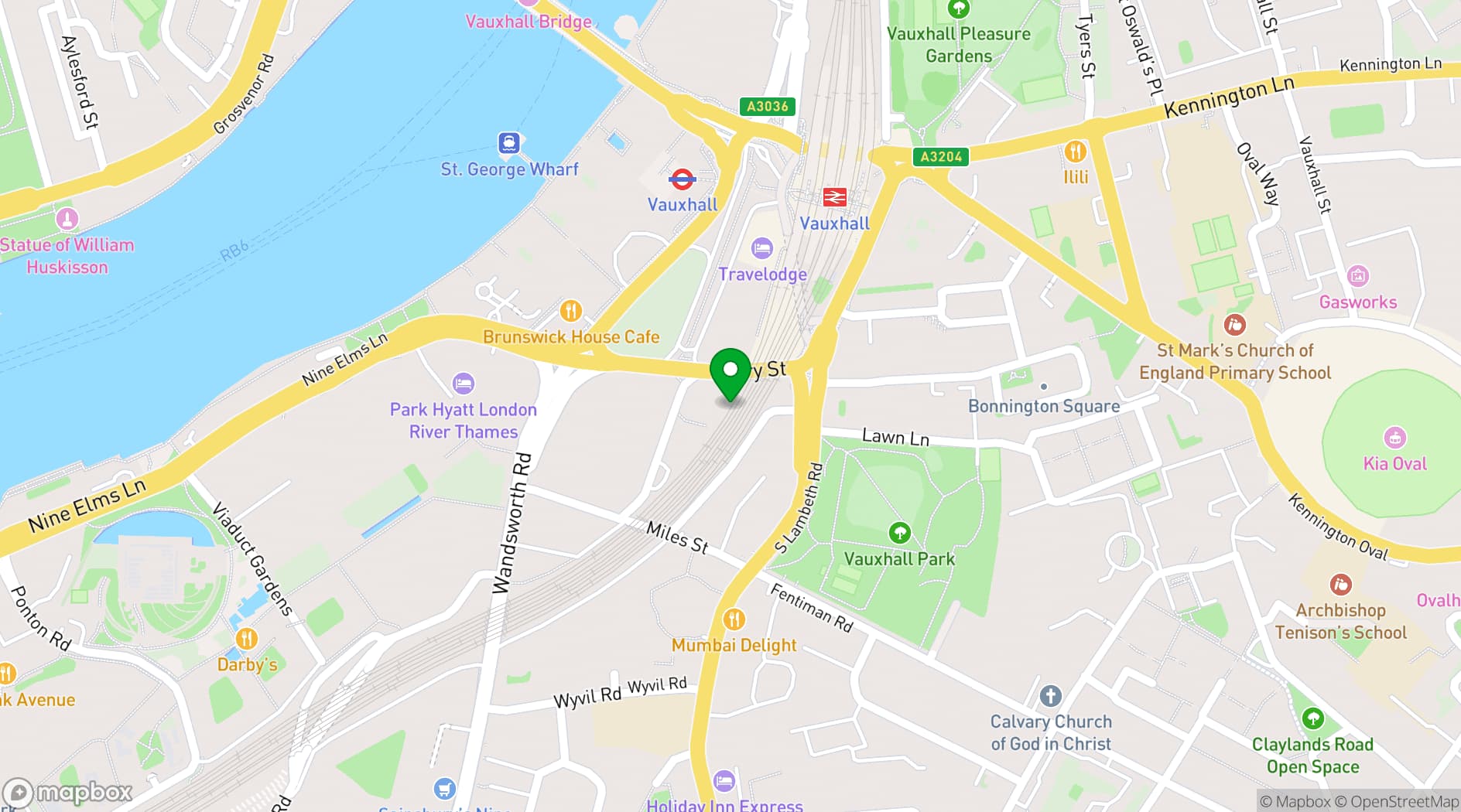 Map showing Vauxhall Food & Beer Garden