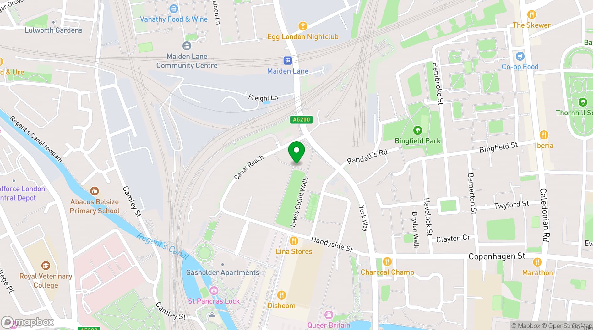 Map showing Mare Street Market Kings Cross