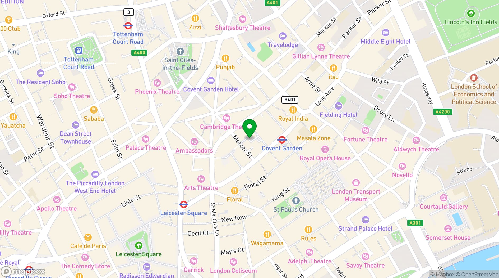 Map showing temper Covent Garden