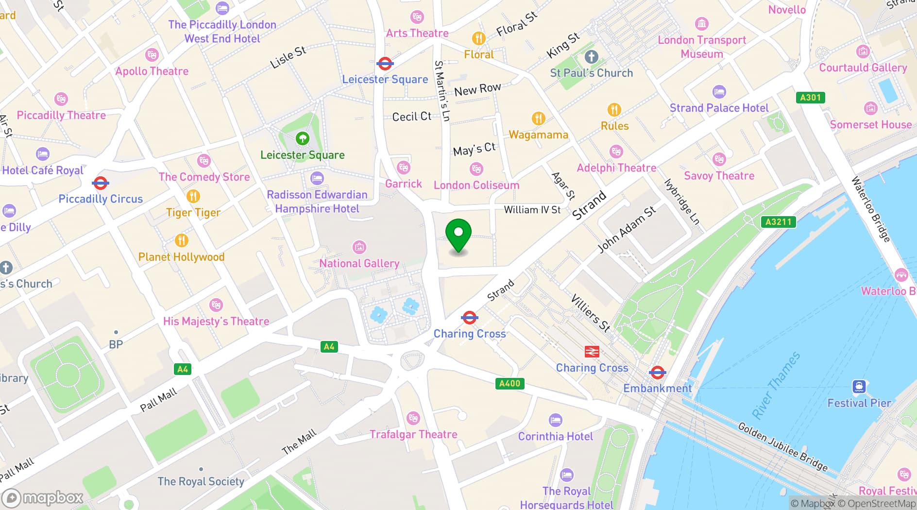 Map showing St Martin-in-the-Fields