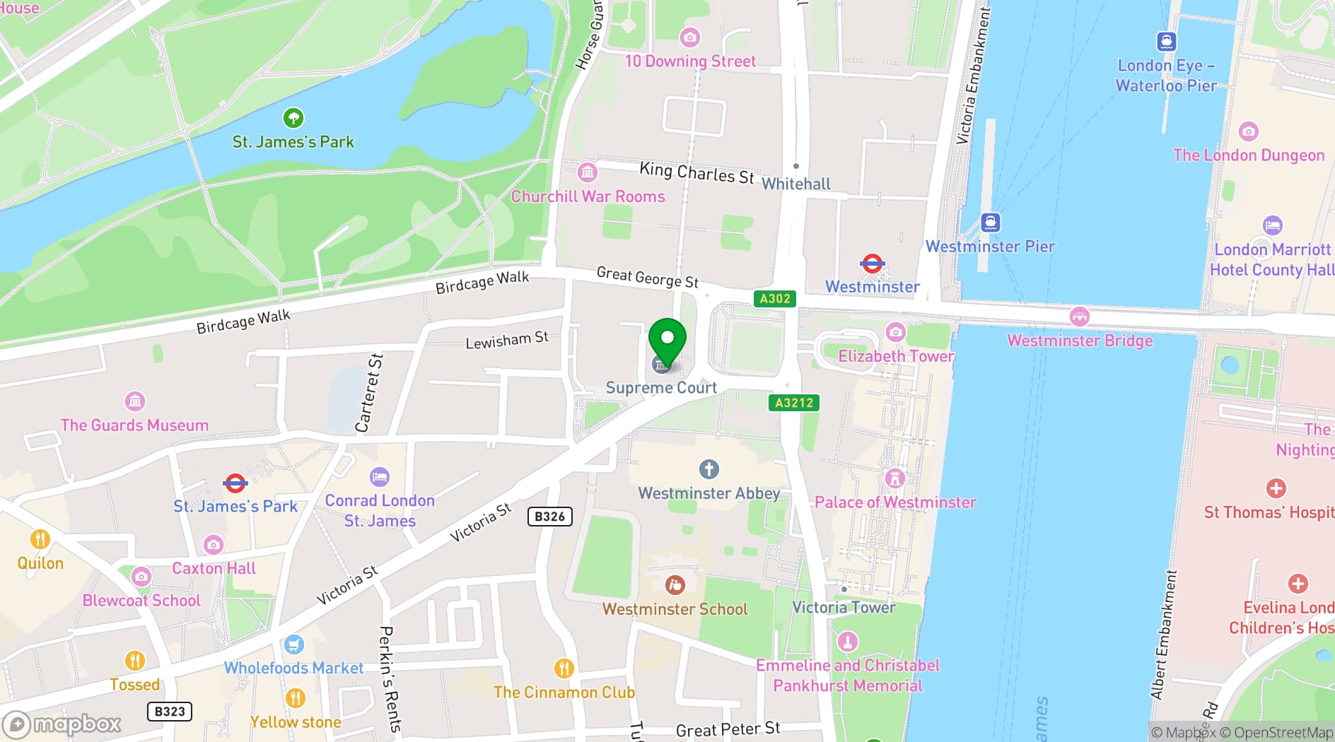 Map showing The Supreme Court of the United Kingdom