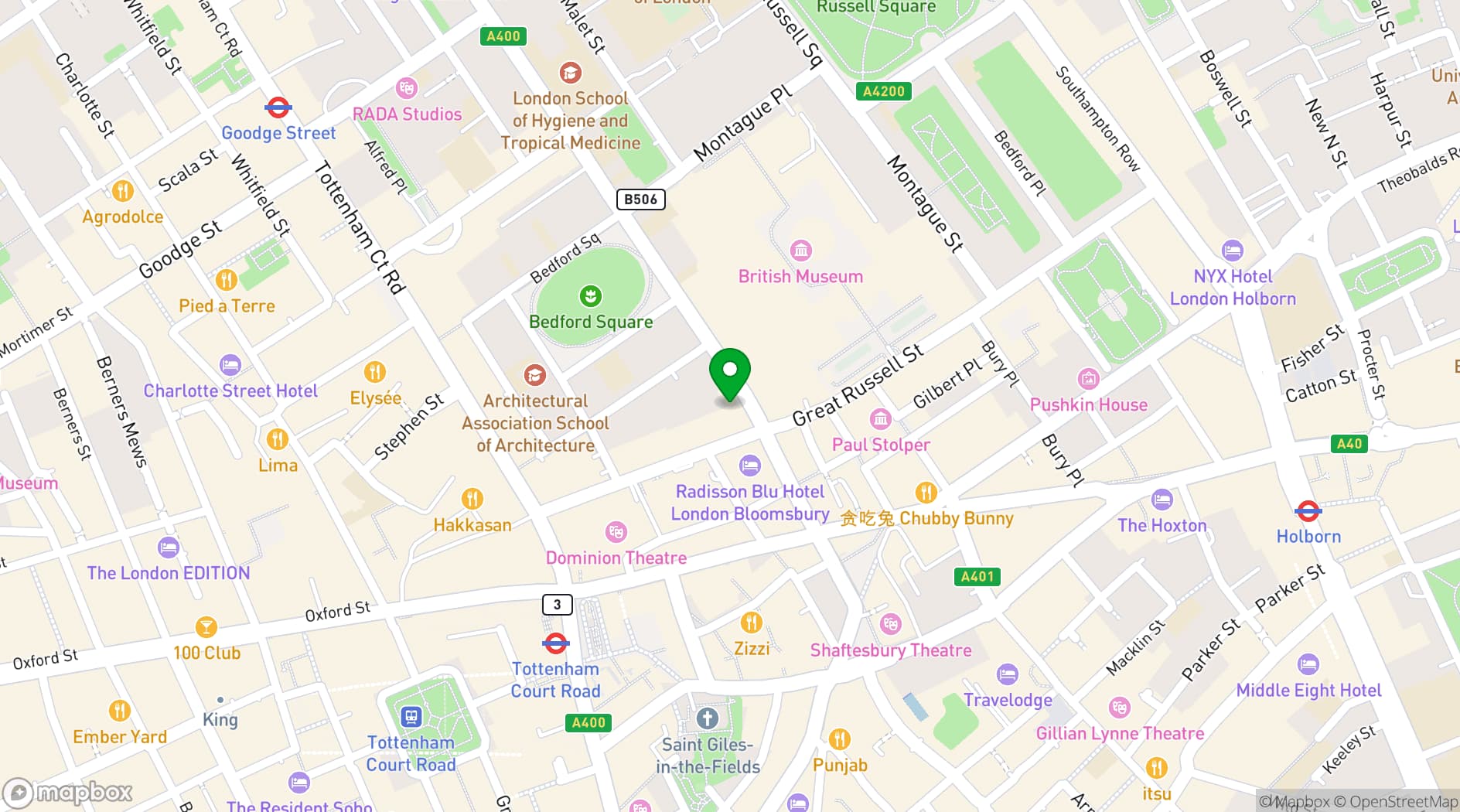 Map showing Radisson Blu Hotel, London Tottenham Court Road