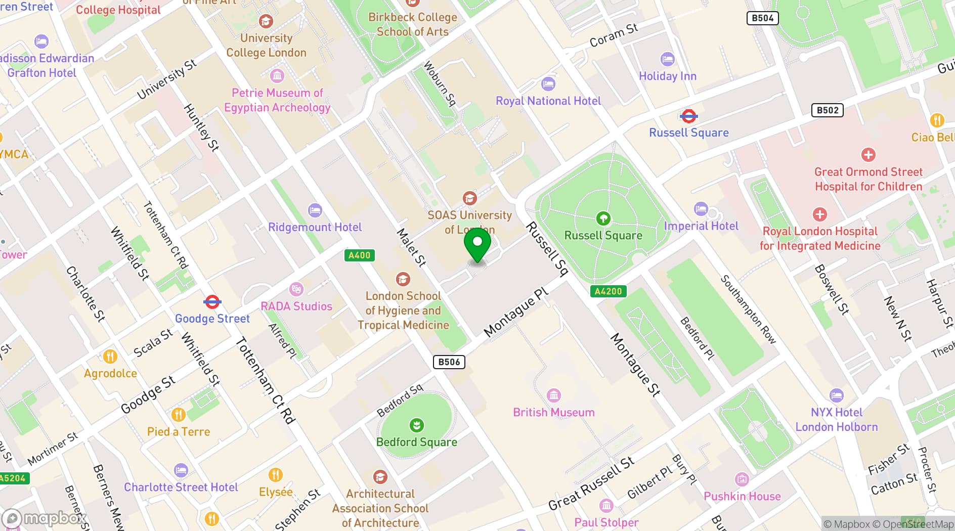 Map showing University of London Venues