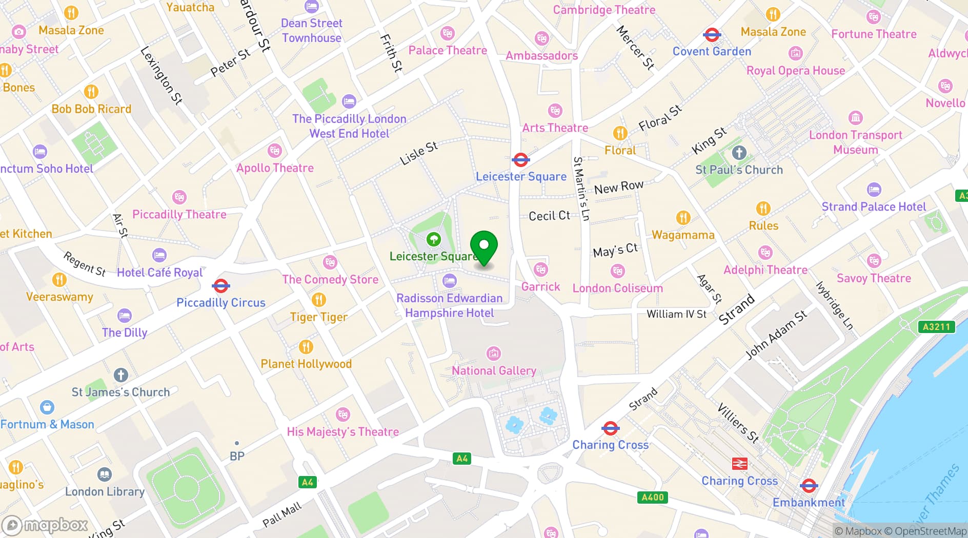 Map showing Bella Italia London - Irving Street
