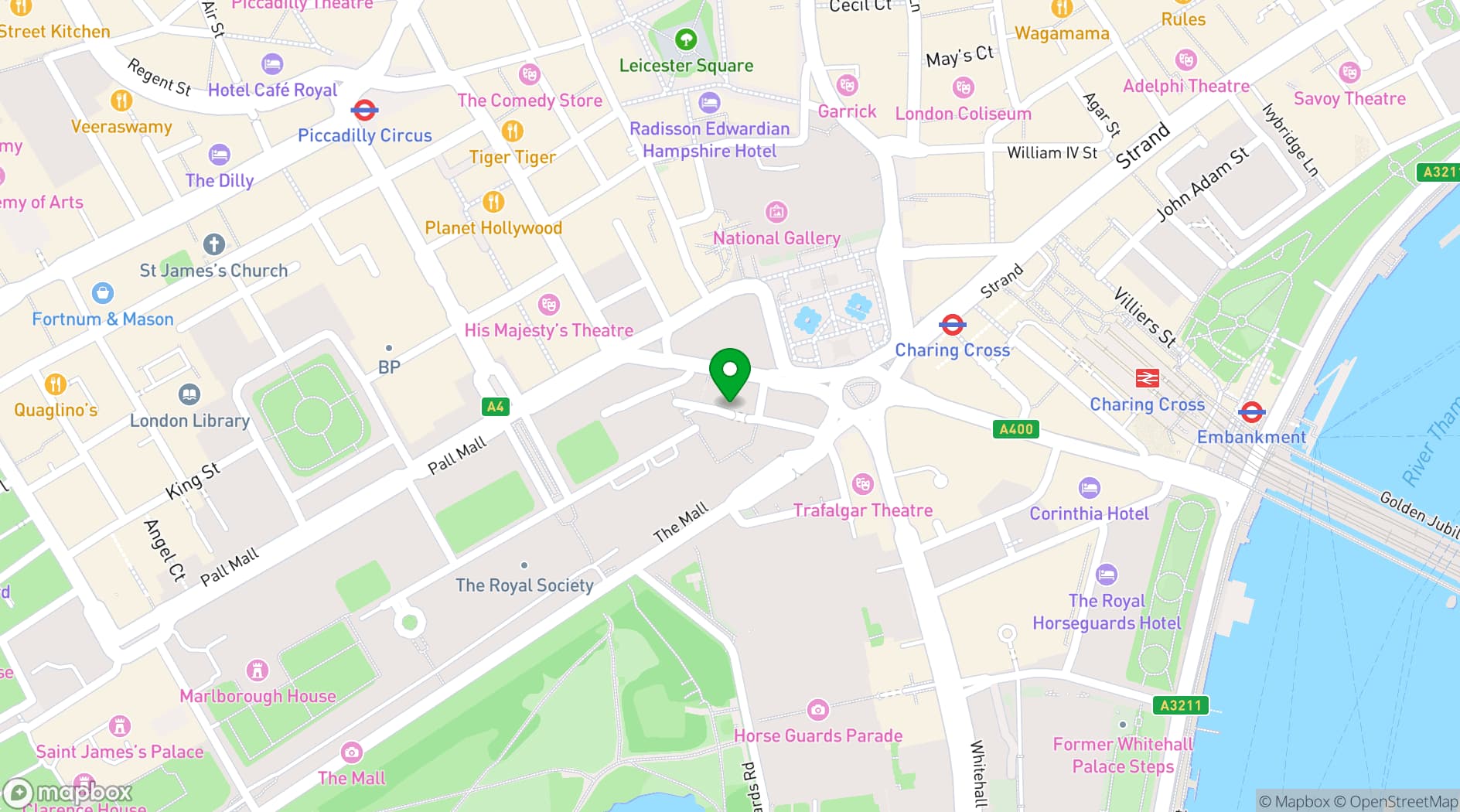 Map showing Trafalgar St James