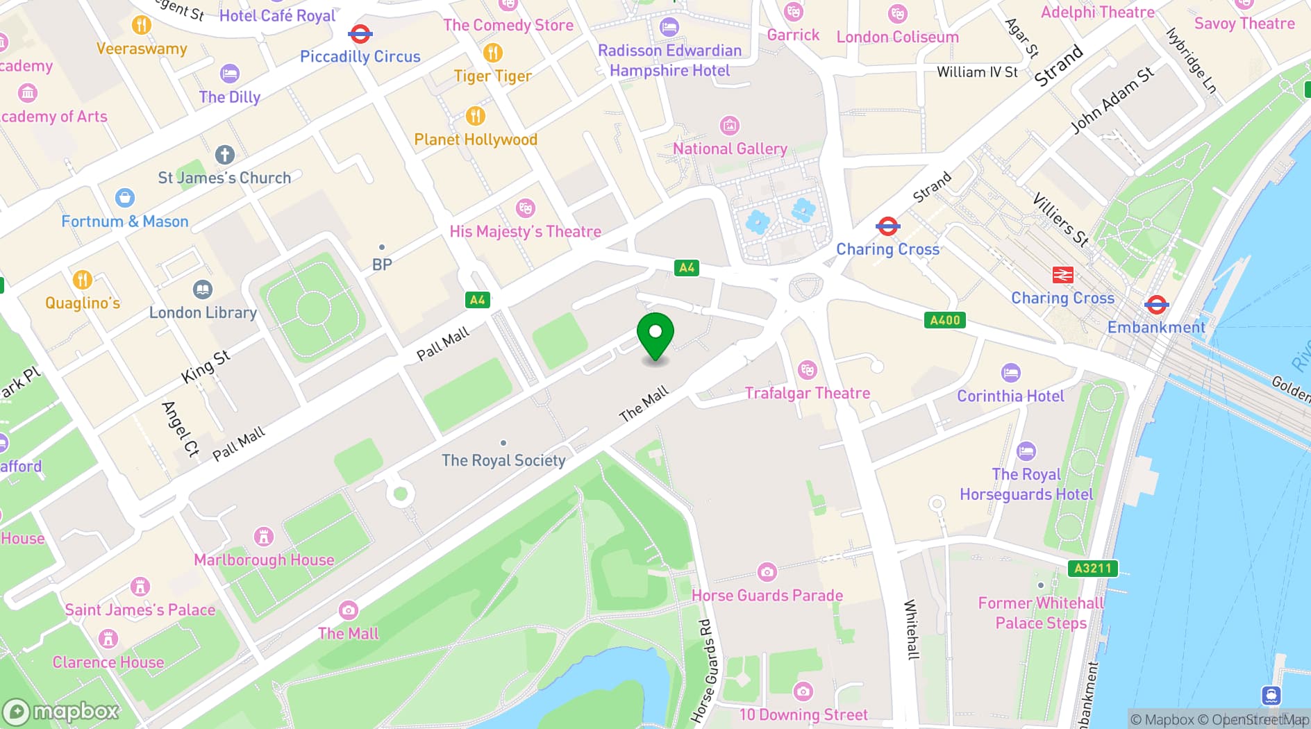 Map showing Mall Galleries 