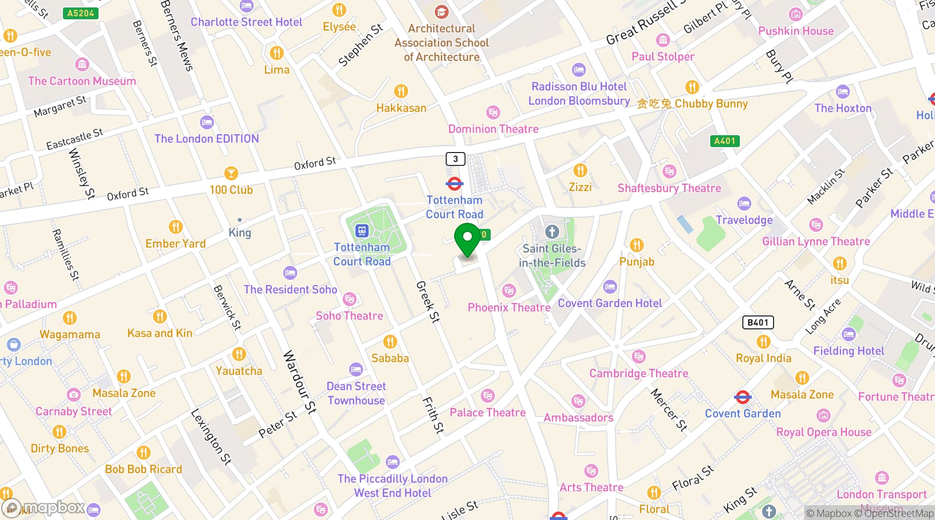 Map showing Simmons |Tottenham Court Road